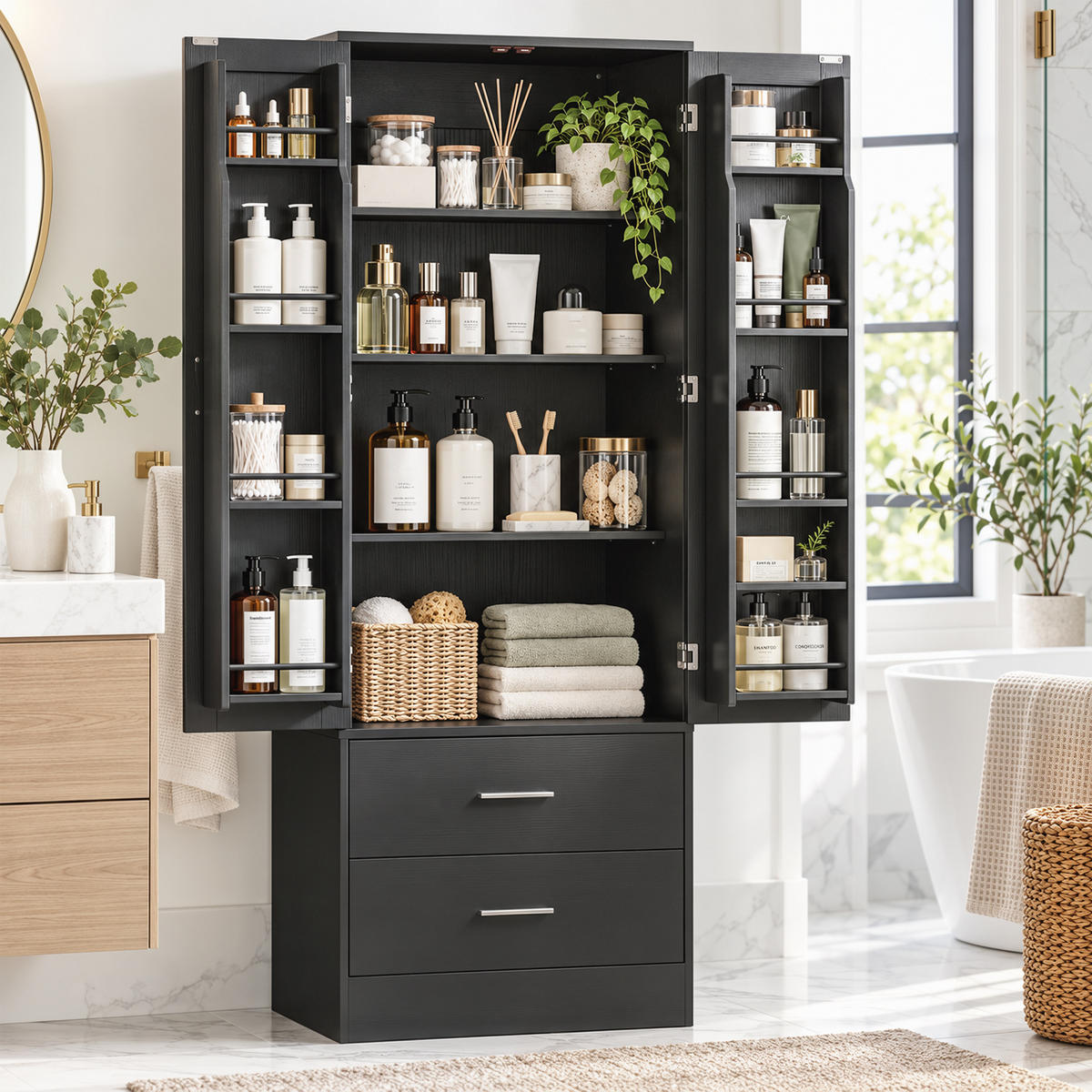 KÜCHENSCHRANK Spanplatte Schwarz - Silberfarben/Schwarz, Holzwerkstoff/Metall (40/159/60cm) - HOMCOM