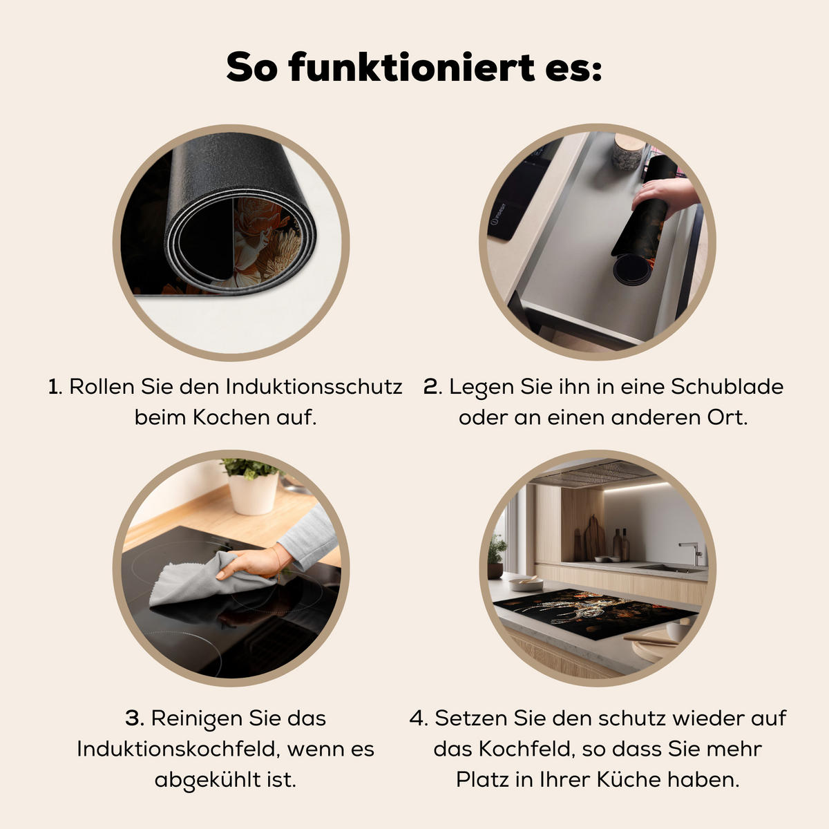 HERDABDECKPLATTE Hirsch - Tier - Blumen - Natur - Botanisch 91x52 cm - Kupferfarben, Kunststoff (91.2/52/0.2cm) - MuchoWow