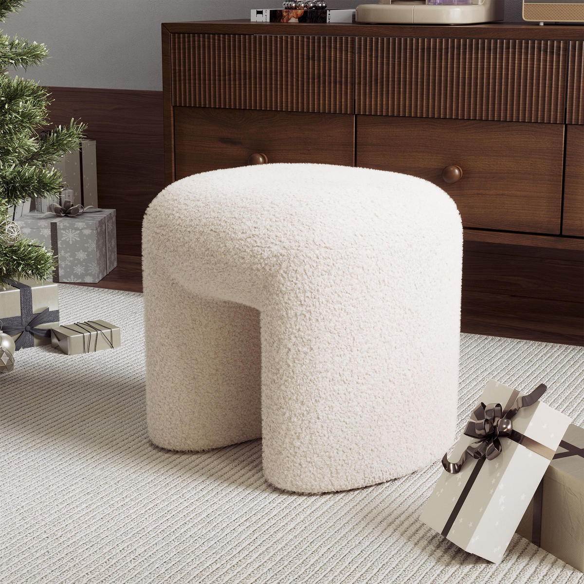 FUSSHOCKER 46/44/41 cm Teddyfleece Weiß - Weiß, Textil (46/41/44cm) - Livingandhome