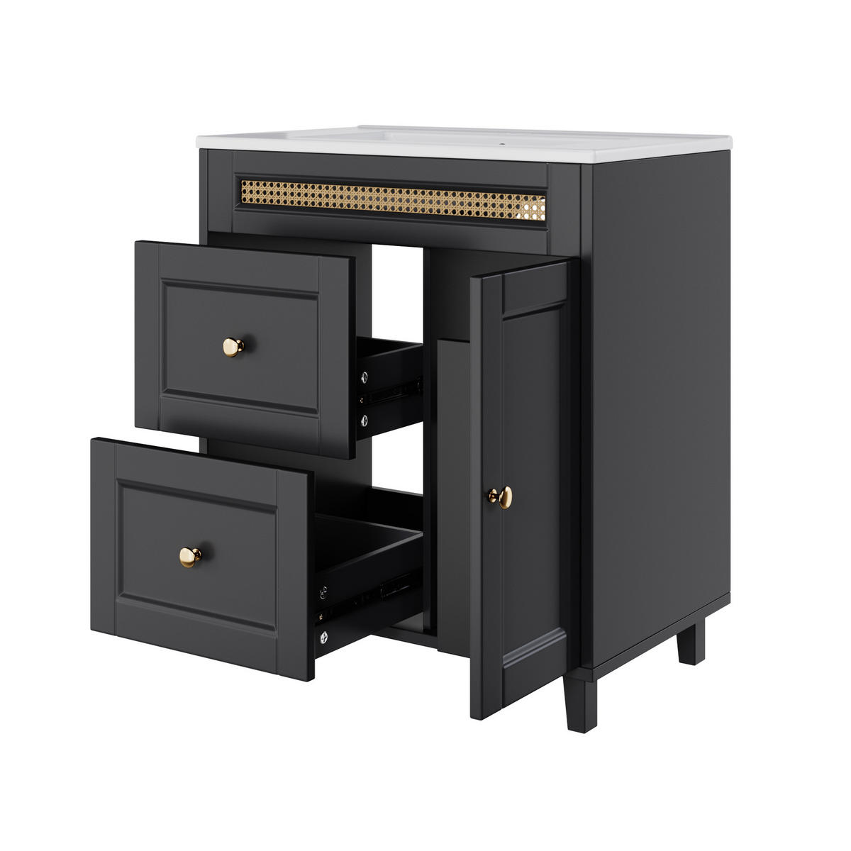 WASCHTISCHKOMBI 76/46/86,5 cm schwarz aus MDF mit Keramikbecken und Soft-Close-Türen - Schwarz, Keramik (76/86.5/46cm) - OKWISH
