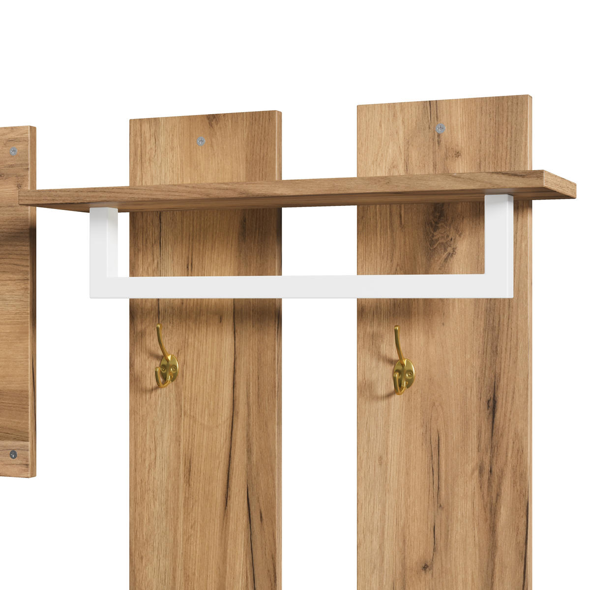 GARDEROBE 130x35x124.5cm mit Spiegel, LED und Schuhbank - Naturfarben, Holzwerkstoff (130/124.5/35cm) - FLIEKS
