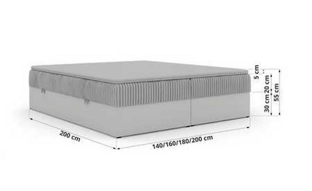 POSTEL BOXSPRING TRAVIT ZERO 200/200 - Světle hnědá Manšestr - Topper Visco - H3 - černá/světle hnědá, textil/plast (200/200cm) - MKS
