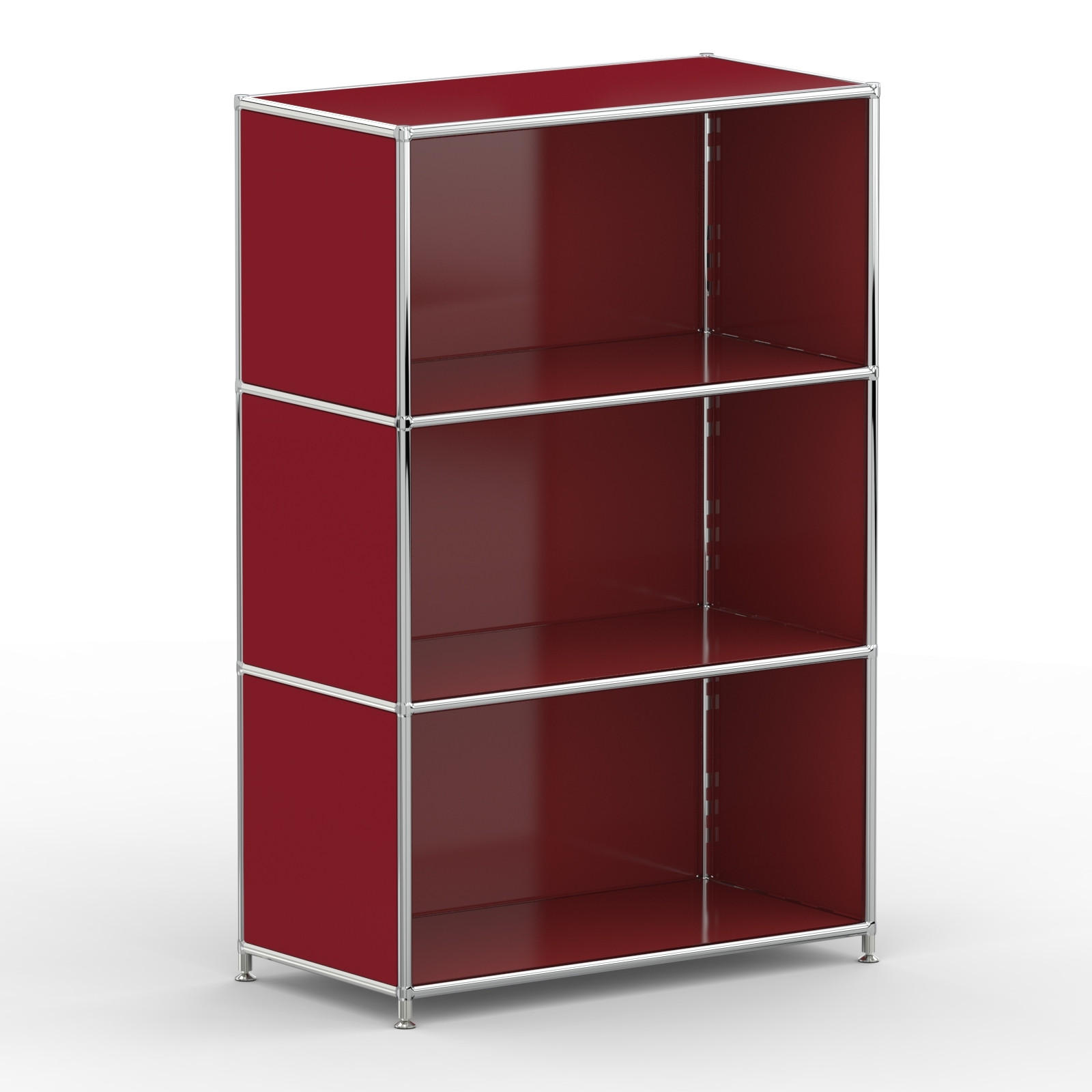 AKTENSCHRANK Büro, 3 offene Fächer, Breite 77 cm, Rubinrot - Chromfarben/Rot, Metall (40/118/77.2cm) - Versee