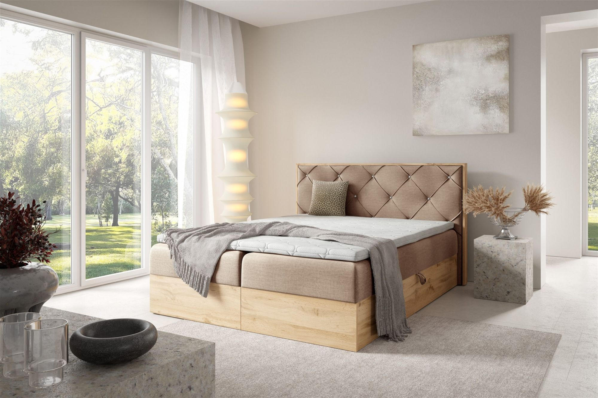 BOXBETT Helios In überlänge - Beige, Holzwerkstoff/Textil (140/220cm) - Fun Möbel