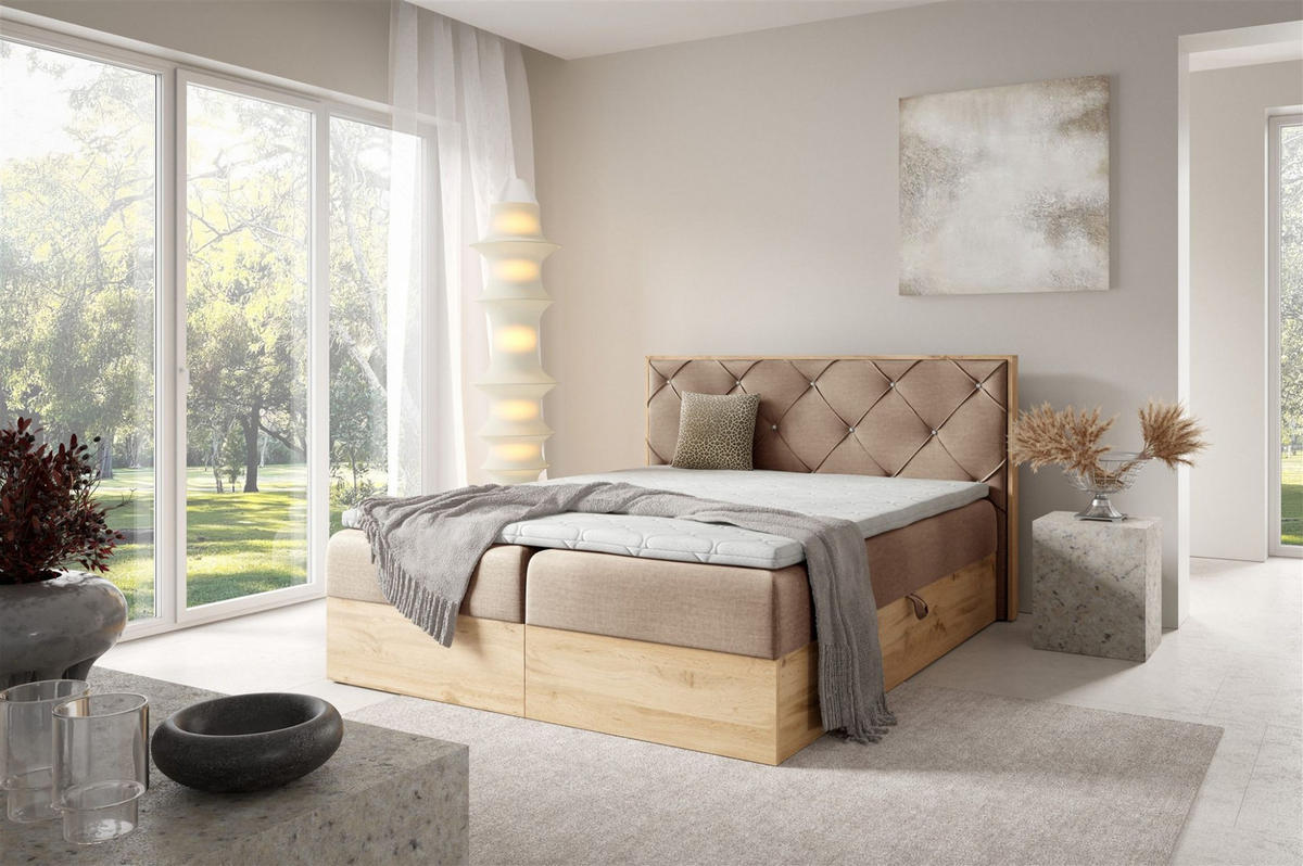 BOXBETT Helios Premium - Beige, Holzwerkstoff/Textil (200/220cm) - Fun Möbel