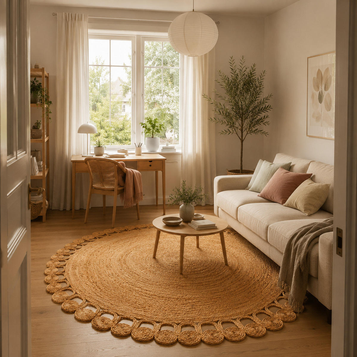 NATURFASER TEPPICH JUTE SALSA NATUR BOHO RUND - Beige, Textil (100/100cm) - Pergamon