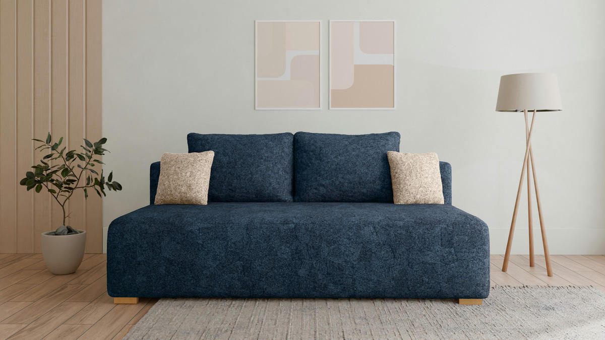 SCHLAFSOFA - Polstersofa aus Bouclé - Dunkelblau (Arena 22 + Arena 2 Kissen) - Beige/Dunkelblau, Holzwerkstoff (200/90/100cm) - Möblo