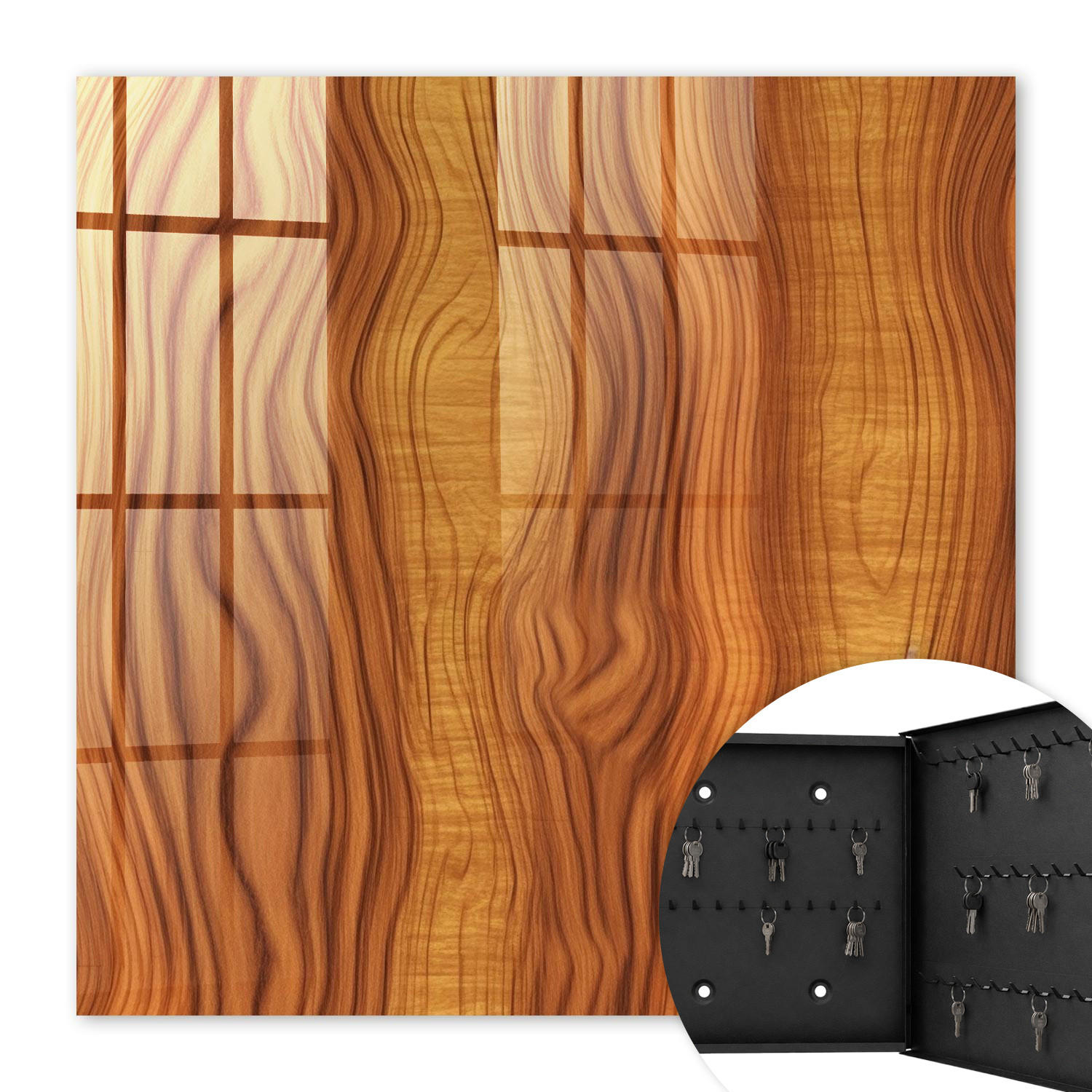 SCHLÜSSELBOX Schwarz 30x30 cm- Türöffnung nach rechts - Holzwellen - Braun, Metall (30/30/5cm) - TULUP