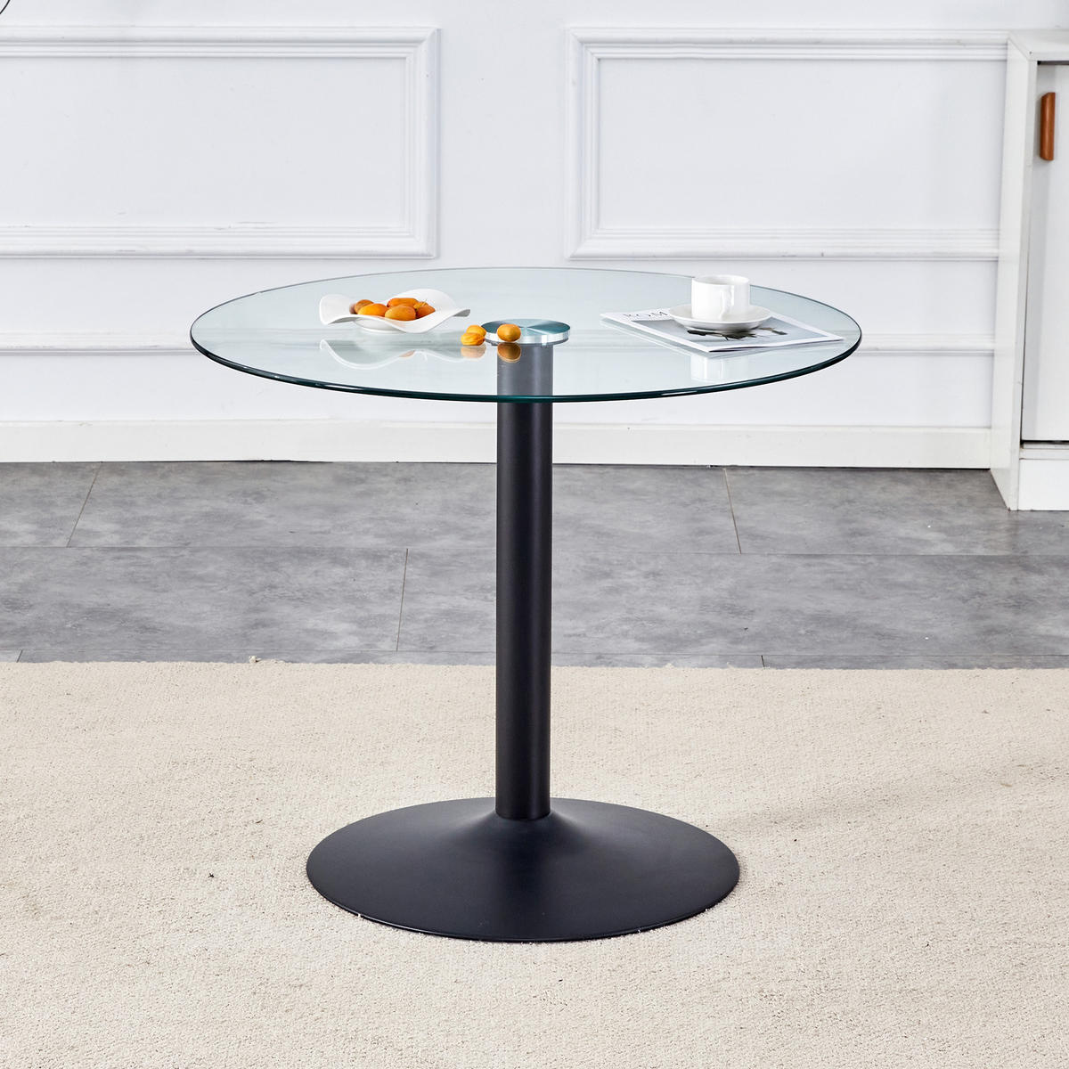 ESSTISCH 85/85/76 cm schwarz transparent aus Glas und Metall mit runder Tischplatte - Schwarz, Holzwerkstoff (85/85/76cm) - OKWISH