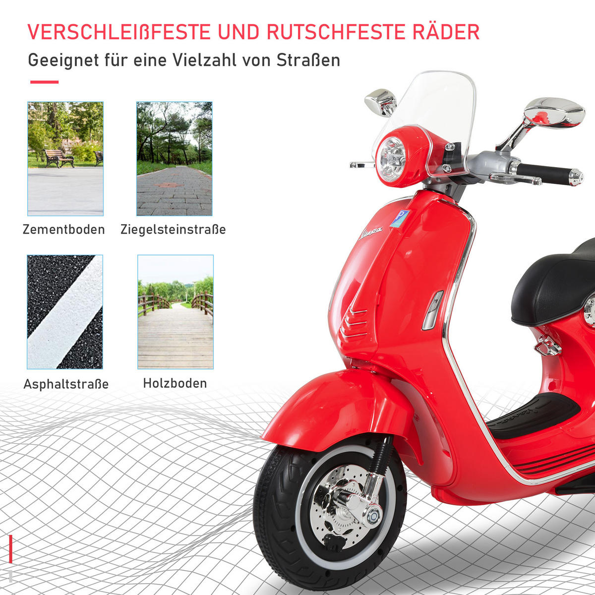 ELEKTRO KINDERMOTORRAD, Rot/Weiß, PP+ Stahl - Rot, Kunststoff (108/49/75cm) - HOMCOM