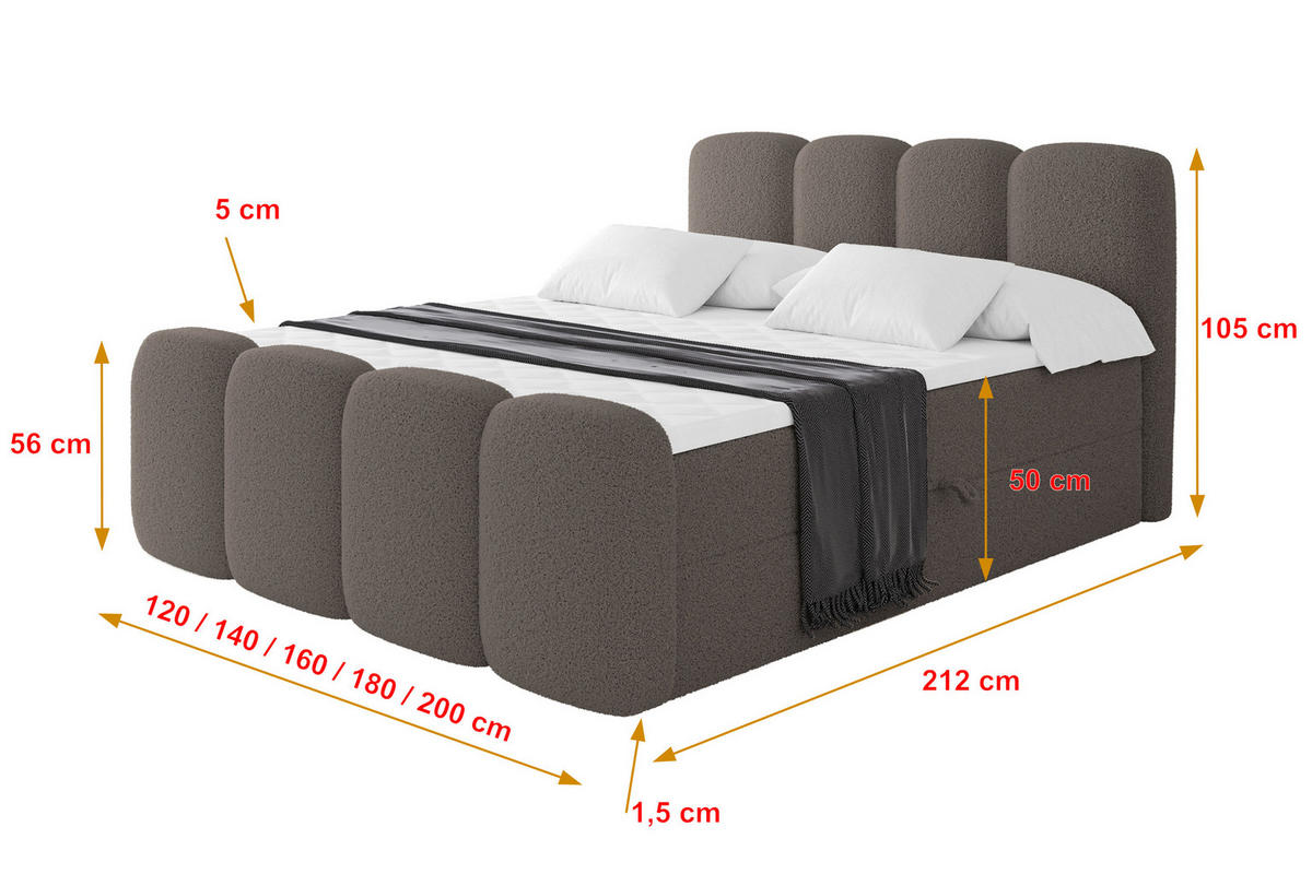 BOXBETT mit Matratze H4 - NINA-Z - 160x200 cm Braun - Braun, Holzwerkstoff (160/200cm) - ALTDECOR