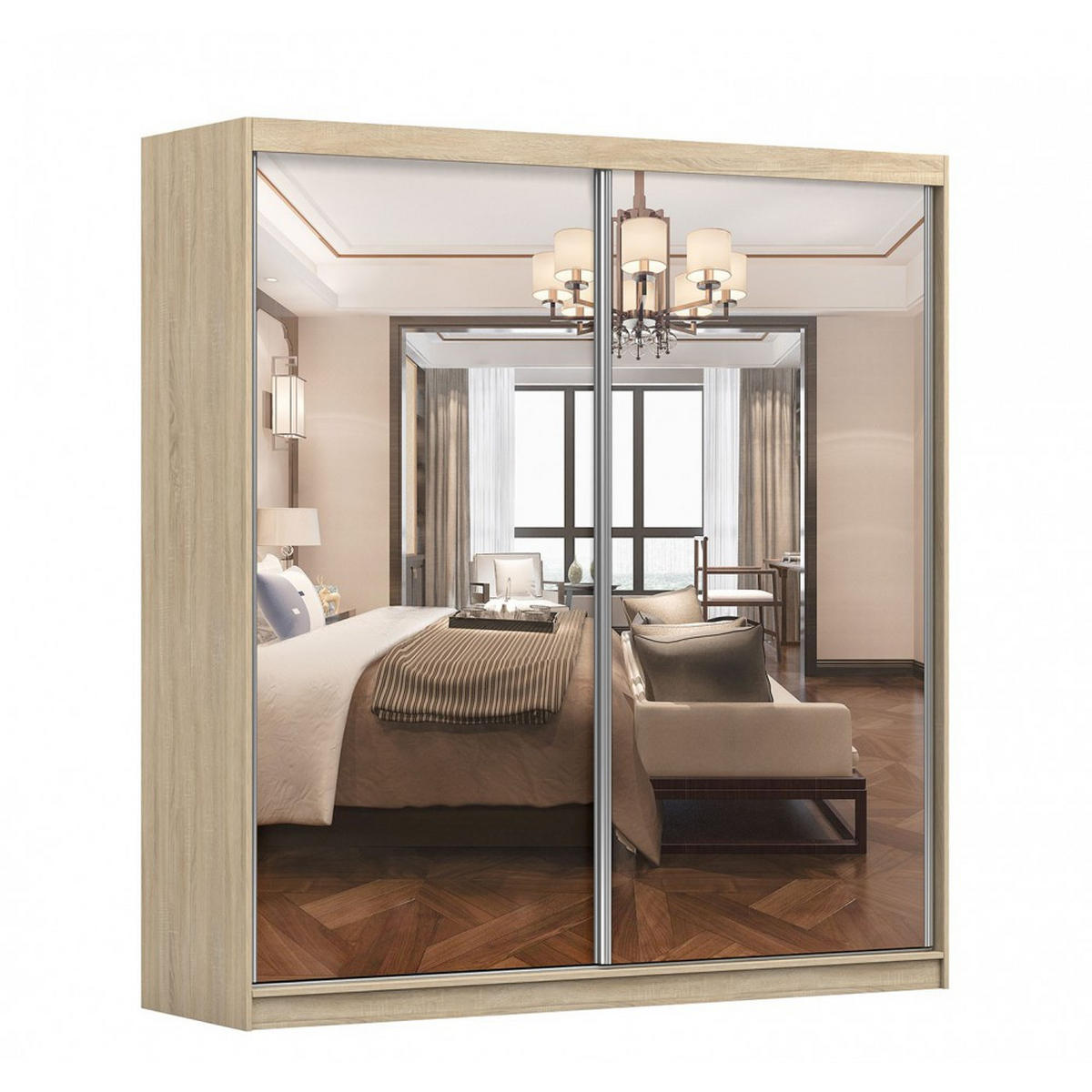 SCHWEBETÜRENSCHRANK Multi 20 Sonoma Eiche/Weiß mit Spiegel, ohne LED Beleuchtung 203 cm - Alufarben/Weiß, Glas/Holzwerkstoff (203/218/61cm) - imoebel24