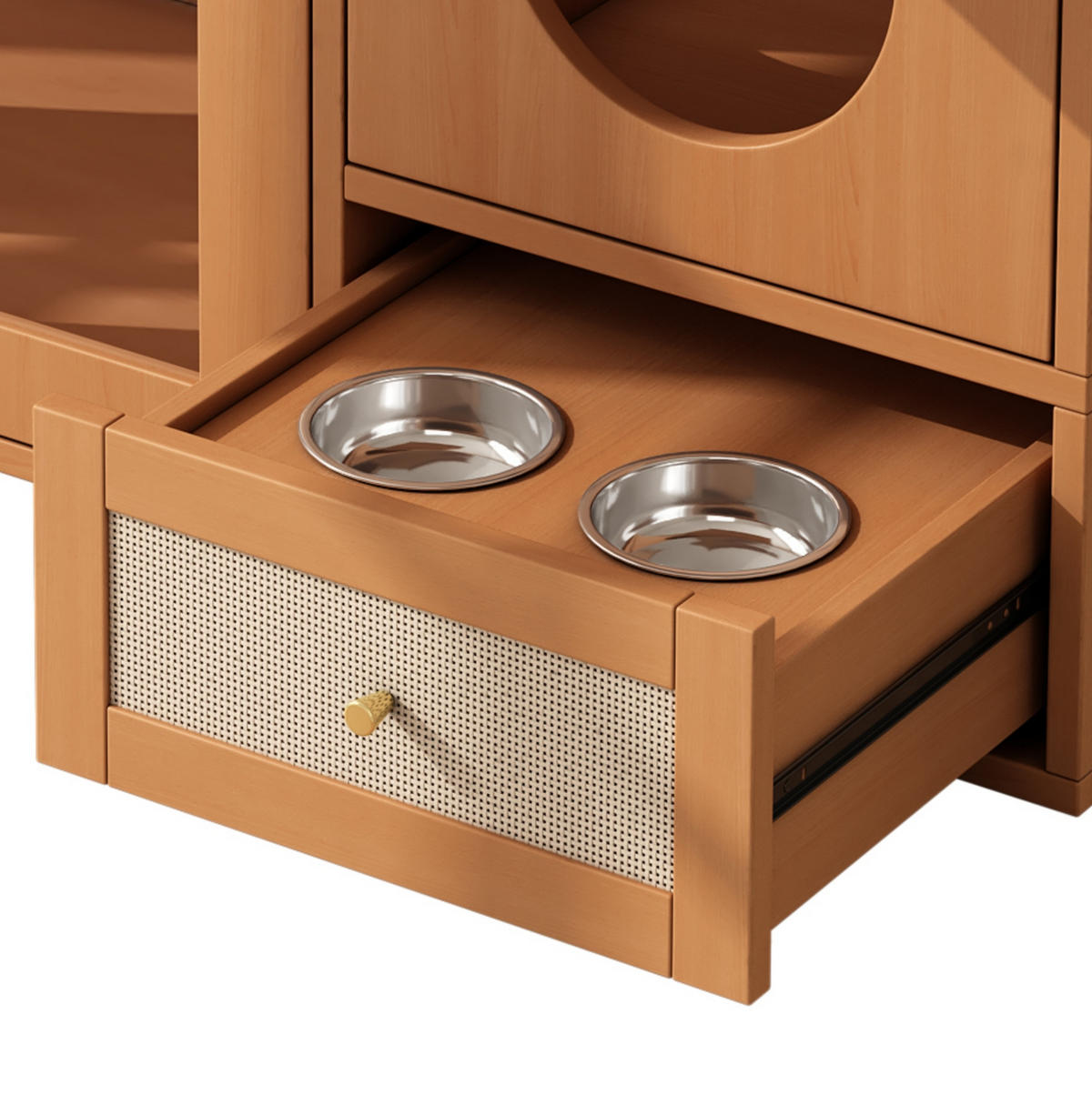 SIDEBOARD 120/45/76 cm Nussbaumfarben aus Holzwerkstoff und Glas mit Futternapf-Schublade - Walnussfarben, Holzwerkstoff (45/83/120cm) - OKMYHOME