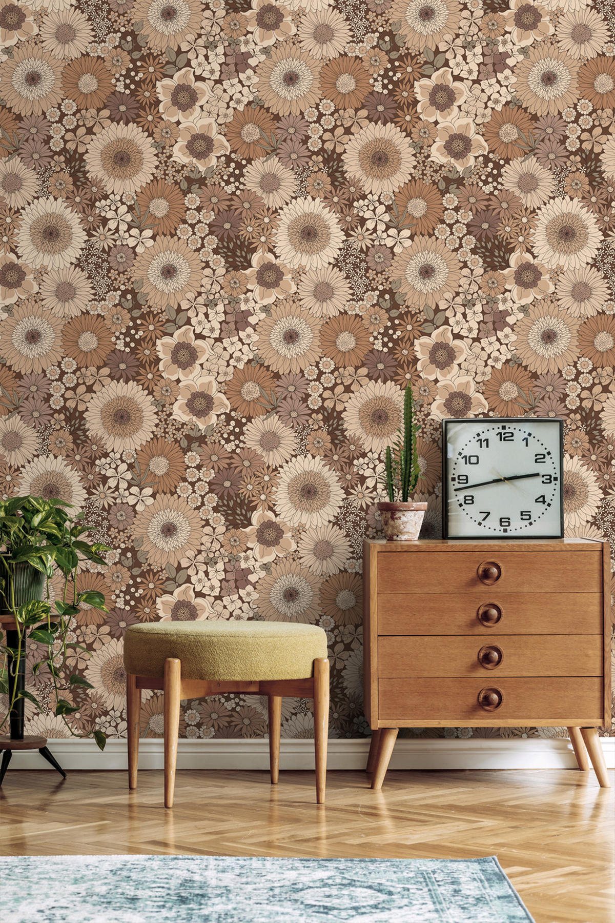 TAPETE Retro Blumen 50 x 900 cm - Braun, Papier (50/900cm) - ESTAhome