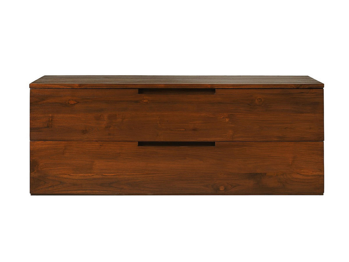 DOPPELWASCHTISCH - 115 cm x 45 cm - Keramik, Holz, Platte - Naturfarben Dunkel - BIMBING - Teakfarben, Keramik/Holz (115/45/45cm) - Vente-Unique