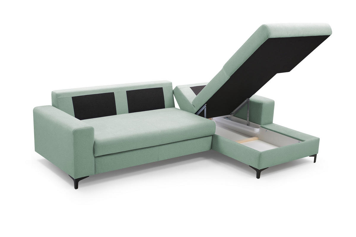 ECKSOFA AVRA L-förmig, mit Stauraumbehälter-in RINO-Stoff, Komfort & Eleganz, lose Rückenkissen, freistehend, RECHTS 251x165x85 cm Turquoise - Türkis, Holz/Textil (251/165cm) - DomoHome