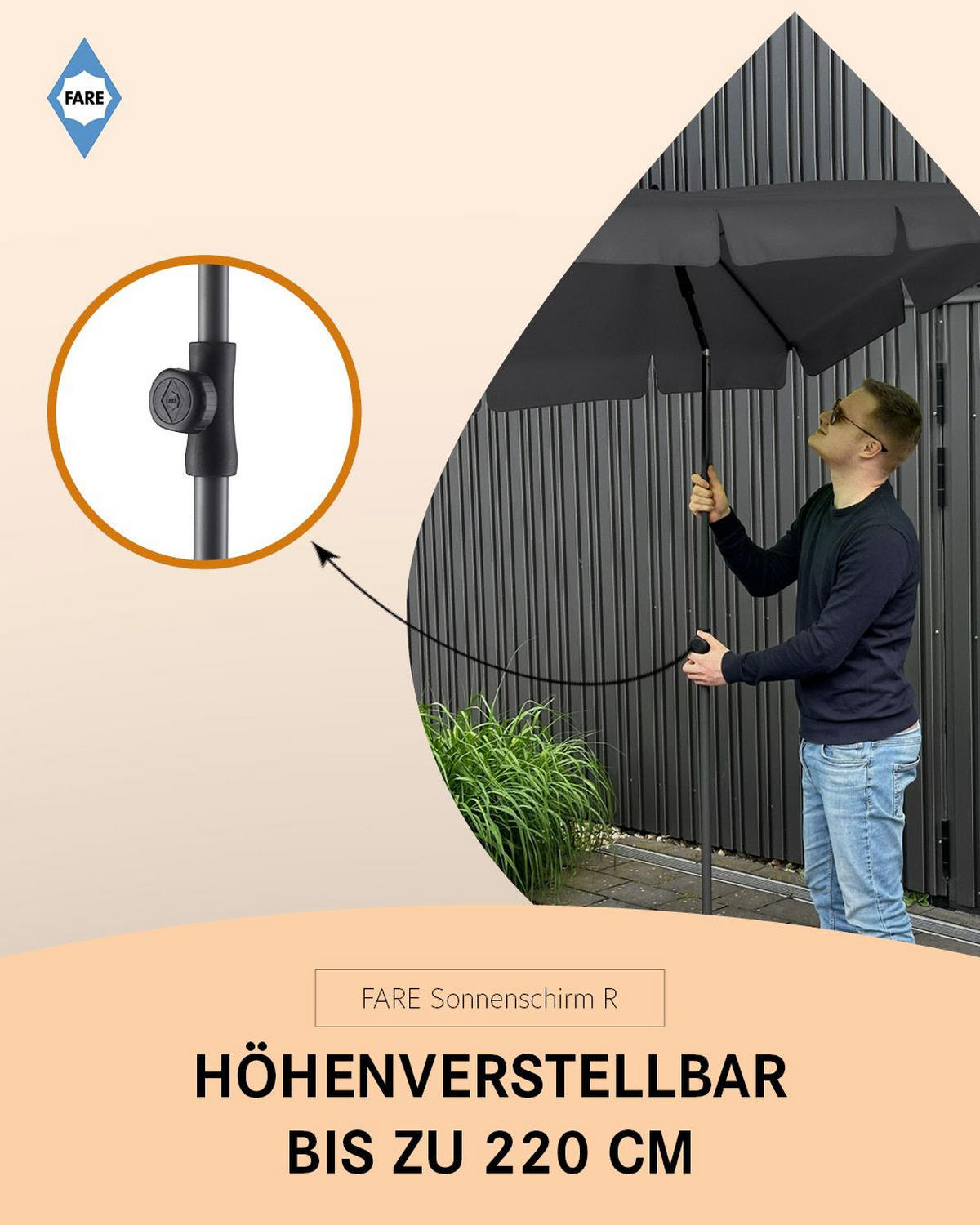 SONNENSCHIRM 122/200/126 cm - Grau, Kunststoff (200/122cm) - FARE