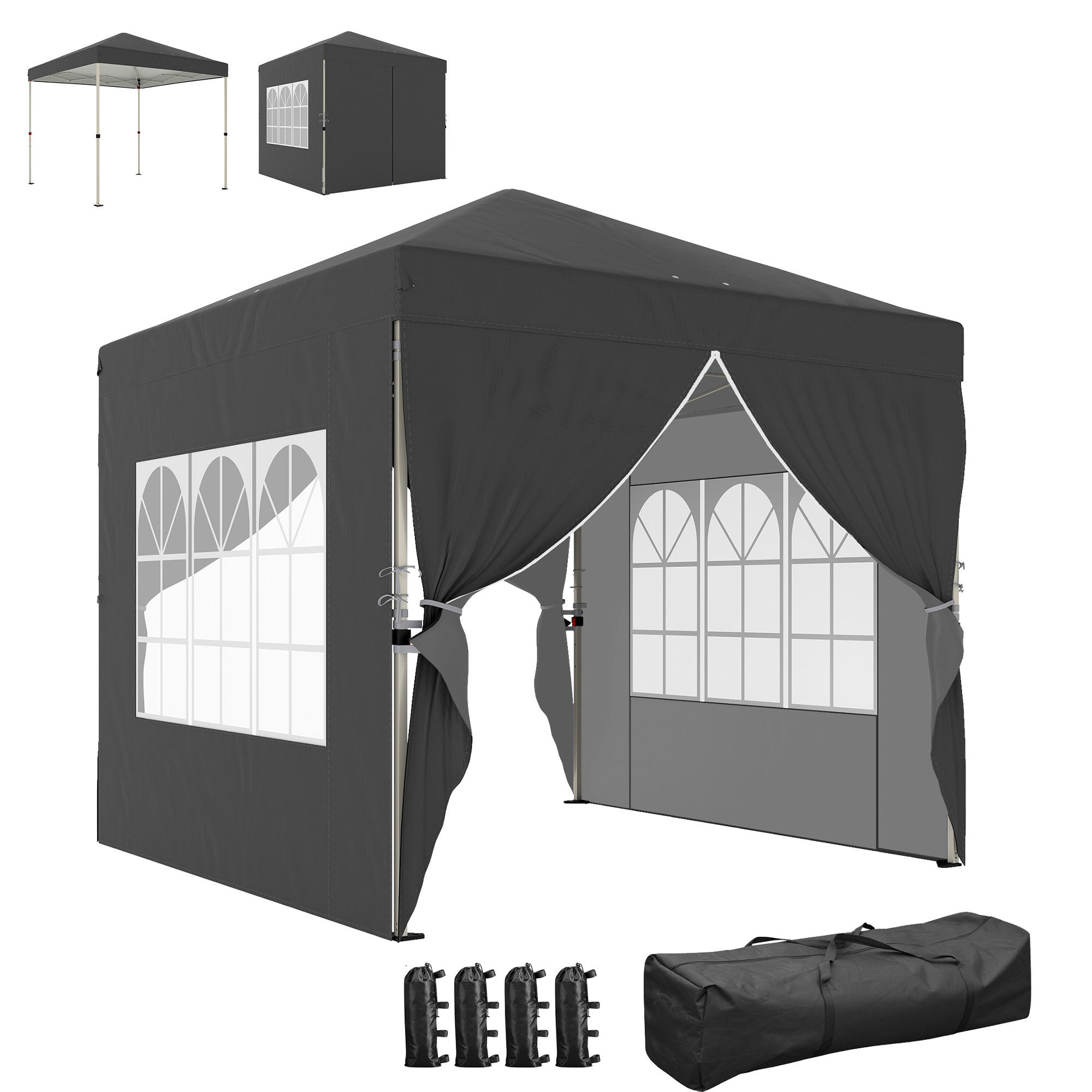 PAVILLON DE-14056 Pop-up 2,5/2,5 m, höhenverstellbar, UV50+ Dunkelgrau - Dunkelgrau, Metall (250/270/250cm) - ComfortXL