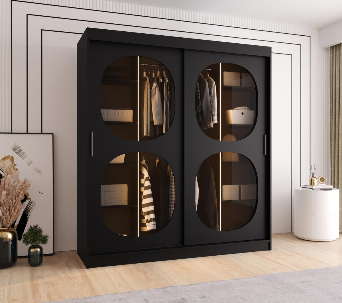 SCHWEBETÜRENSCHRANK 200/180/62 2-türig - Schwarz, Holz (180/200/62cm) - Abiks Möbel