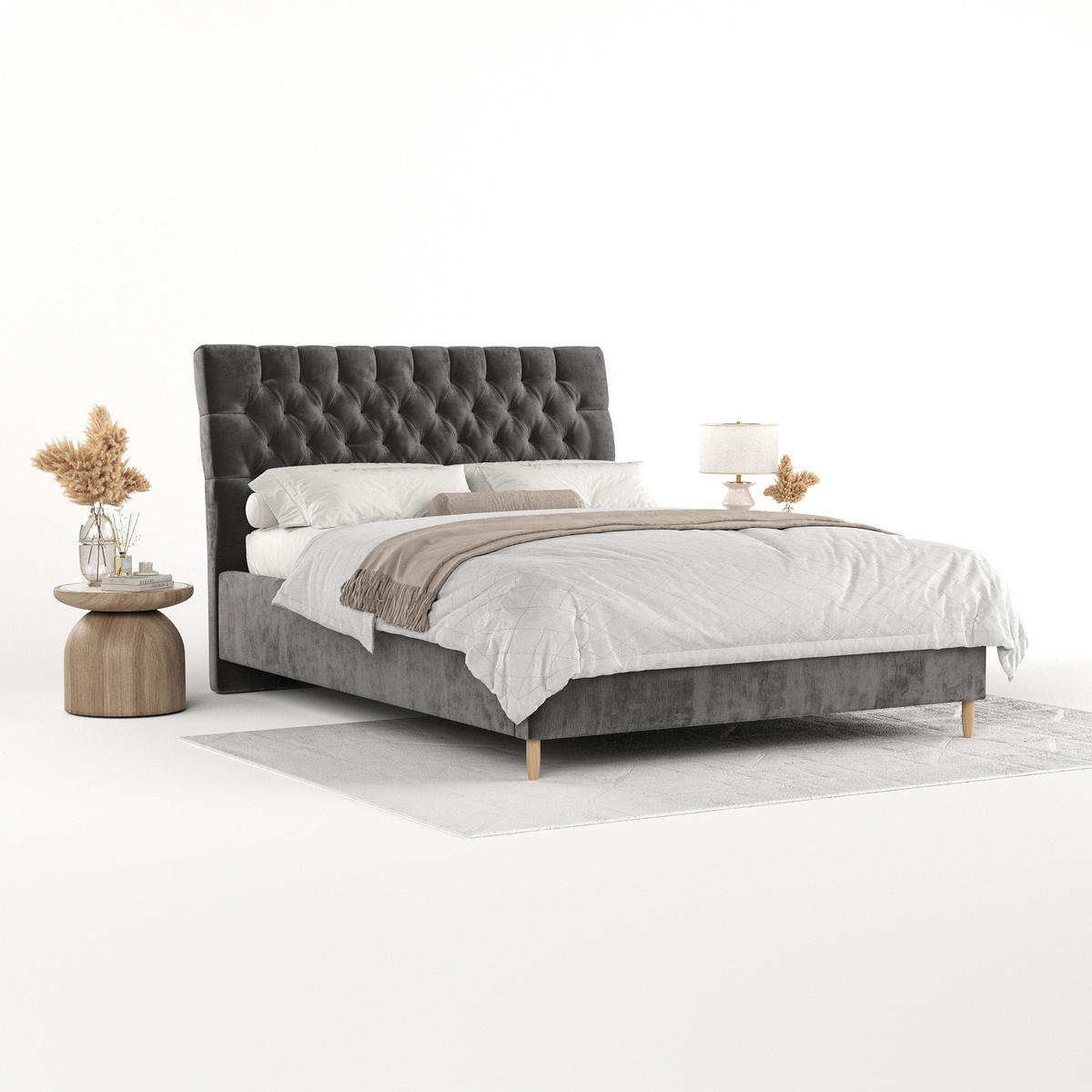 POLSTERBETT Lira 160/200 cm Anthrazit im Lotta Stoff - Anthrazit/Naturfarben, Holz/Holzwerkstoff (160/200cm) - AltaBeds