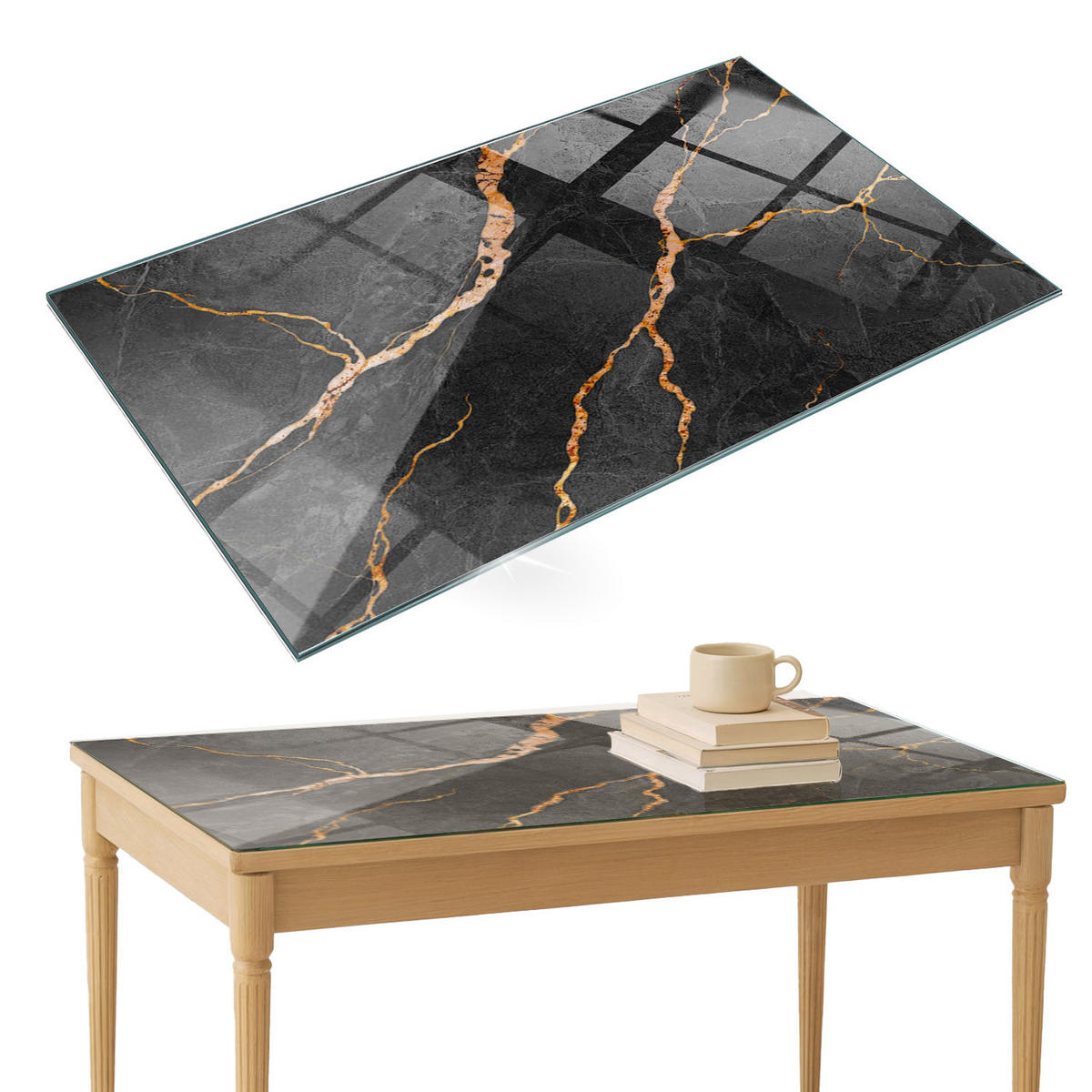 TISCHPLATTE 120x80 cm Marmormuster mit Adern - Rotbraun/Schwarz, Glas (0.4/120/80cm) - TULUP