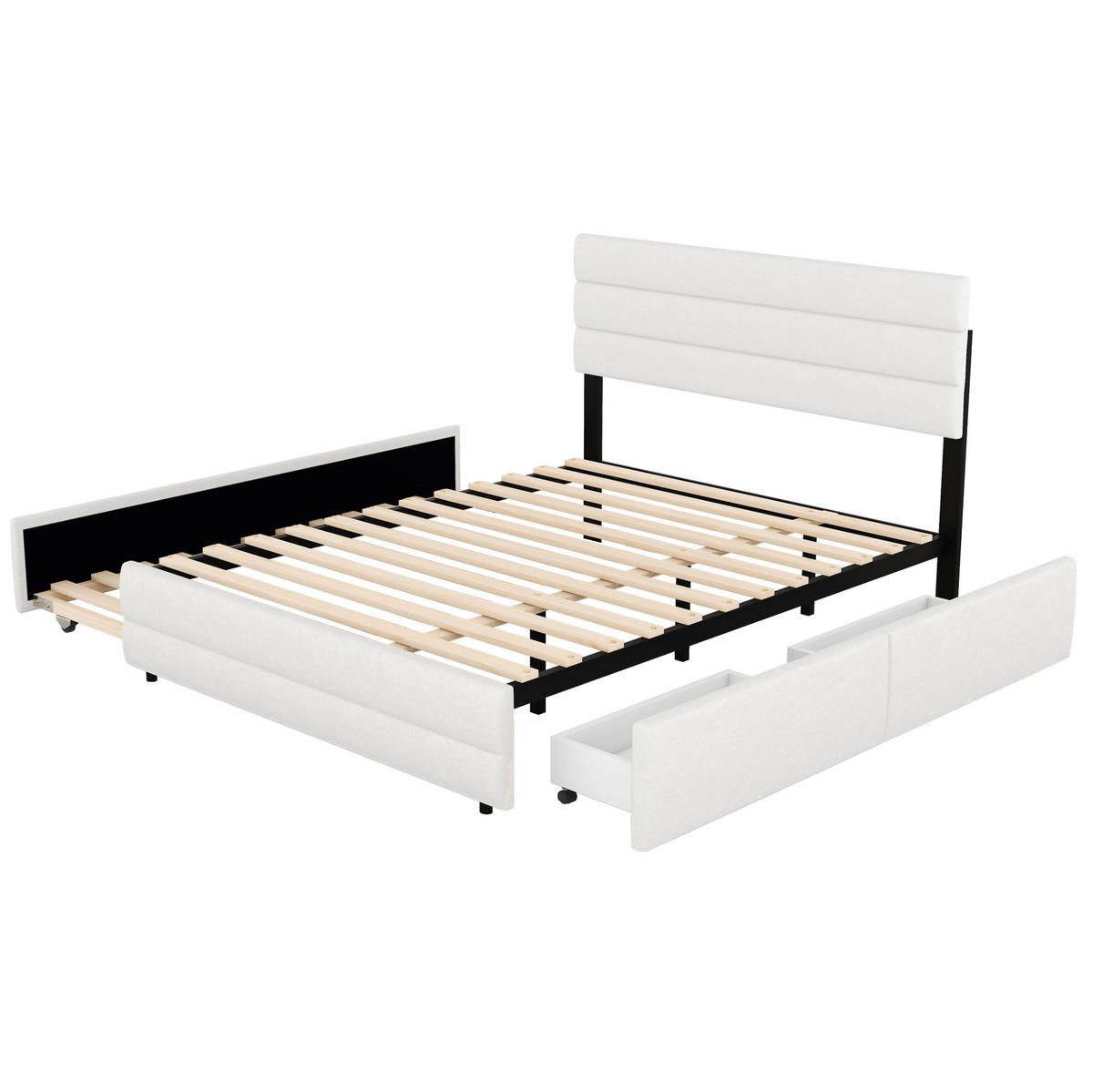 TAPECIRANI krevet 140/200 cm s pomoćnim ležajem i 2 ladice za pohranu, Bež - bež, drvni materijal (140/200cm) - Redom