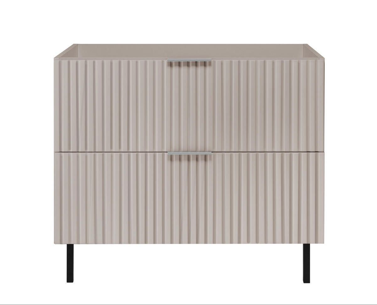 WASCHBECKUNTERSCHRANK, Kaschmir, 80 x 77 x 46 cm, silberner Griff, schwarze Beine, ohne Top - Beige/Silberfarben, Holzwerkstoff (80/77/46cm) - 3XE LIVING