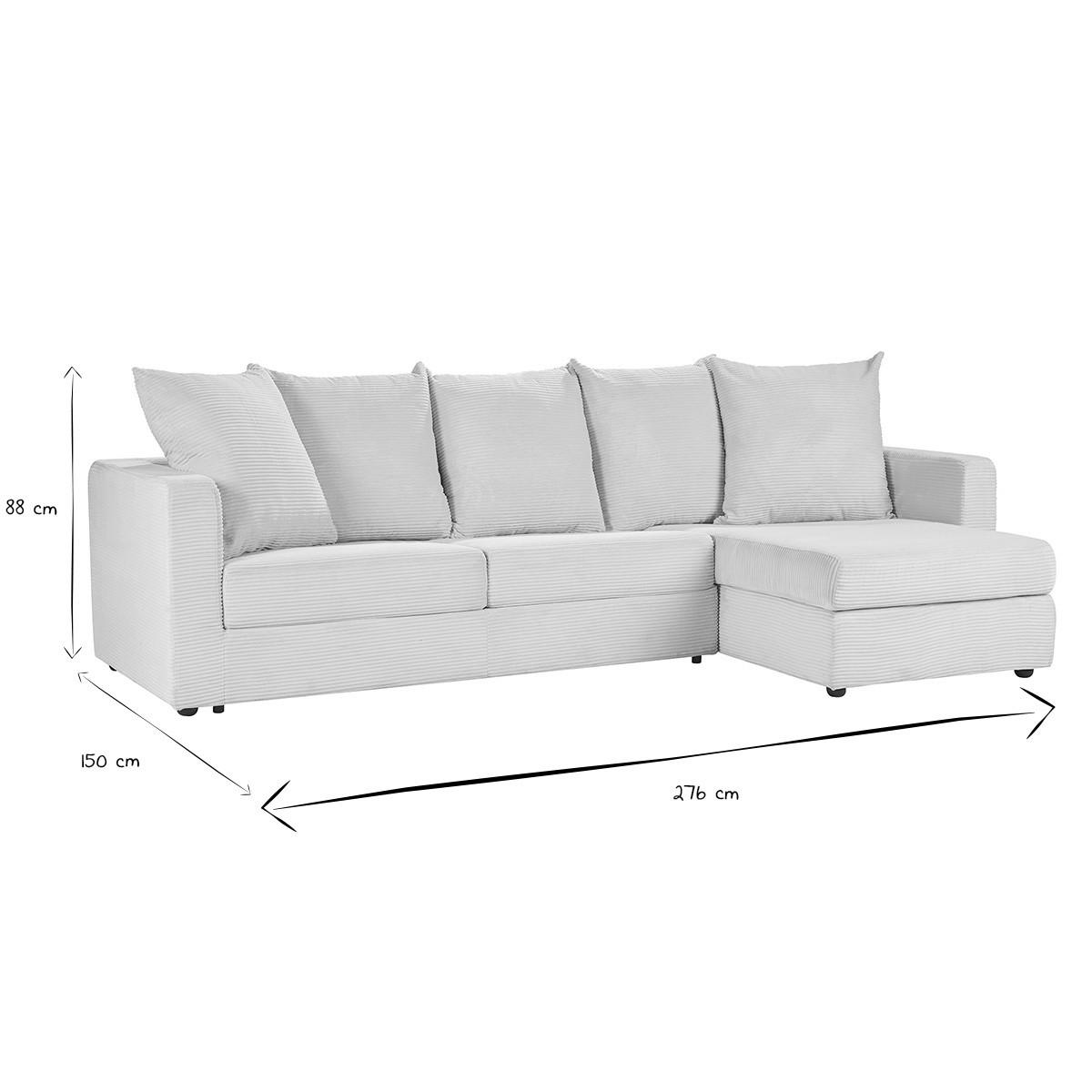 ECKSOFA rechts umwandelbar 4 Sitze in beige Cordstoff mit 13 cm Matratze BACIO - Beige, Textil (150/276cm) - Miliboo