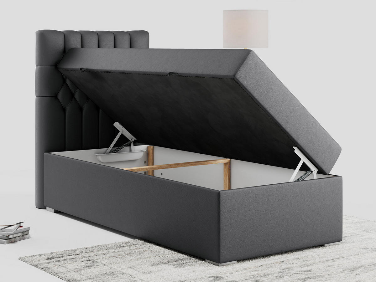 BOXBETT PERA 90/200 Dunkelgrau Kunstleder - H3 - Links Seite - Dunkelgrau, Holz/Textil (90/200cm) - MKS