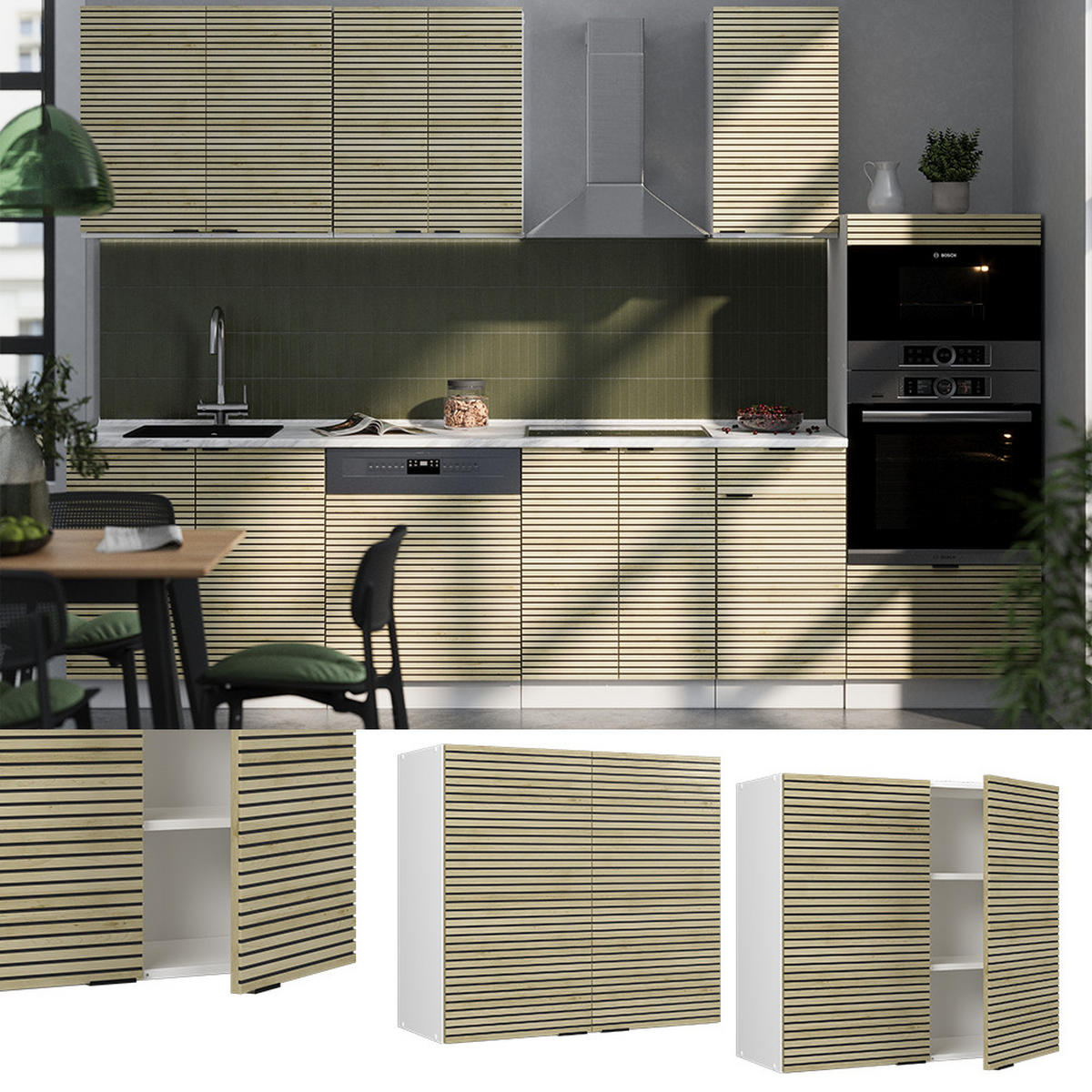 SKLENĚNÁ KUCHYŇSKÁ SKŘÍŇKA Fame-Line Dubový panel - bílá/barva dubu, kompozitní dřevo (80/72/34.1cm) - Vicco