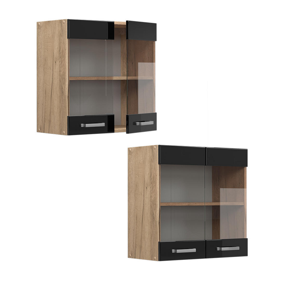 KÜCHENGLASSCHRANK R-Line Schwarz Hochglanz 60 cm - Honigeiche/Schwarz Hochglanz, Holzwerkstoff (60/60/31cm) - Vicco