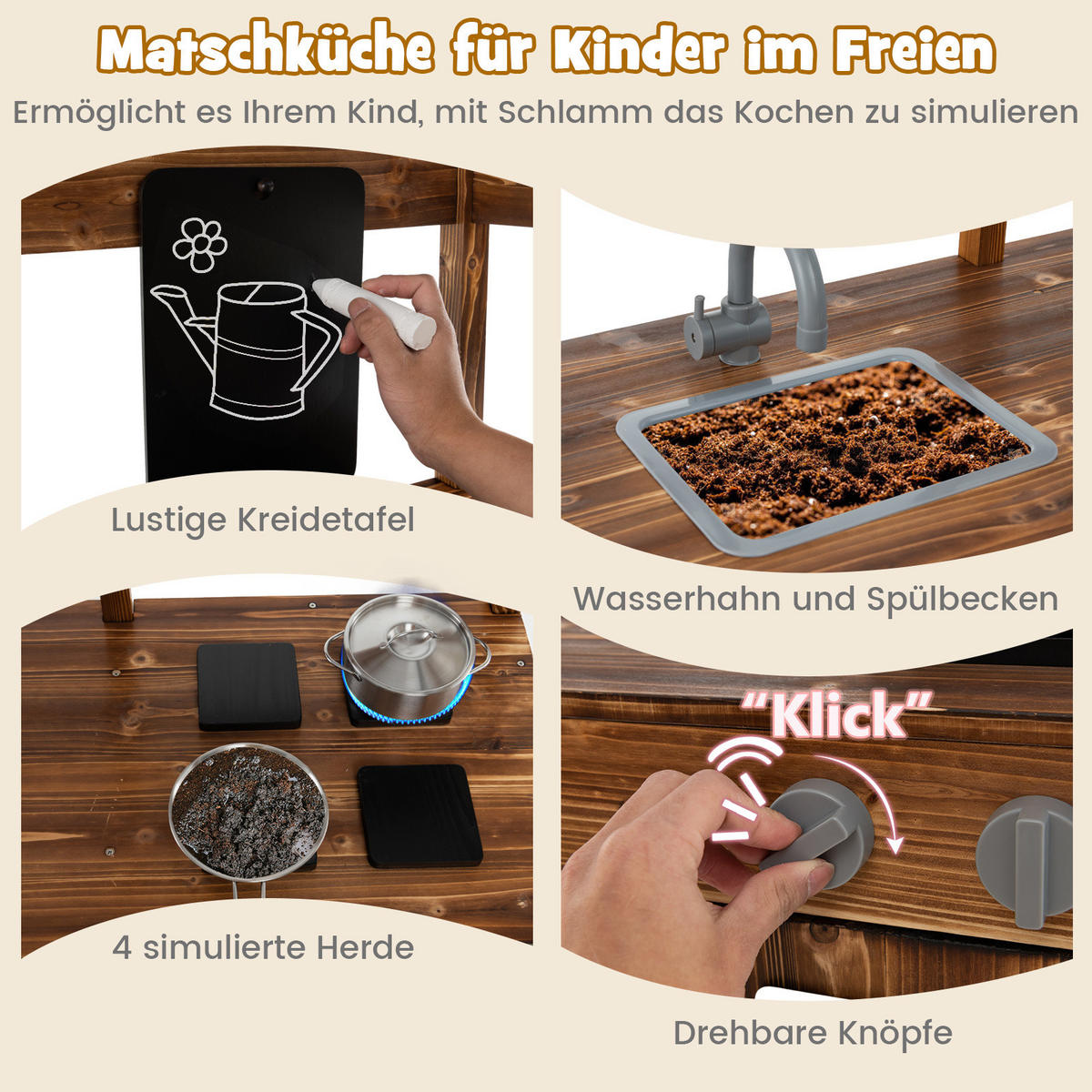 DETSKÁ kuchynka Outdoor prírodná - prírodná farba, drevo (100/42/126cm) - COSTWAY