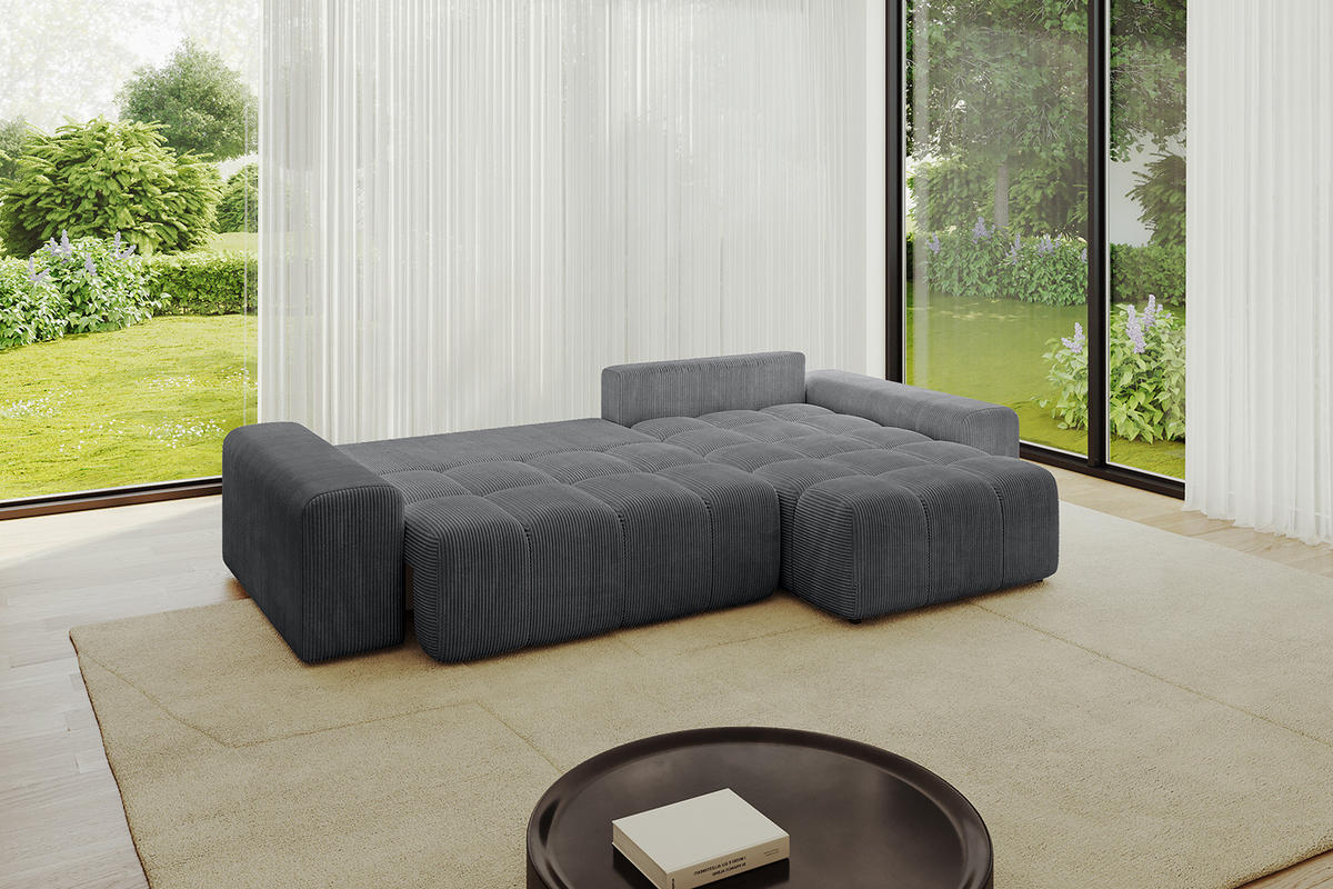 ECKSOFA Ottomane rechts ENIL-L 297x189x68 Dunkelgrau Cord - Dunkelgrau, Holzwerkstoff/Kunststoff (189/297cm) - ALTDECOR