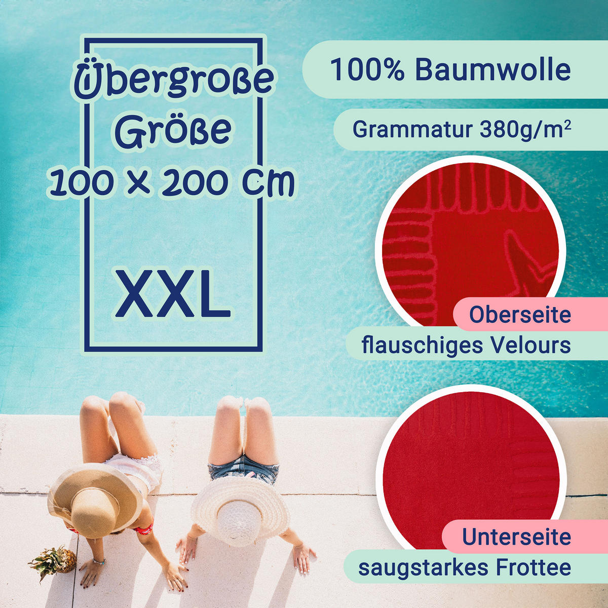 STRANDTUCH, 100x200 cm, 100% Baumwolle, Rot - Rot, Textil (100/200cm) - Zollner
