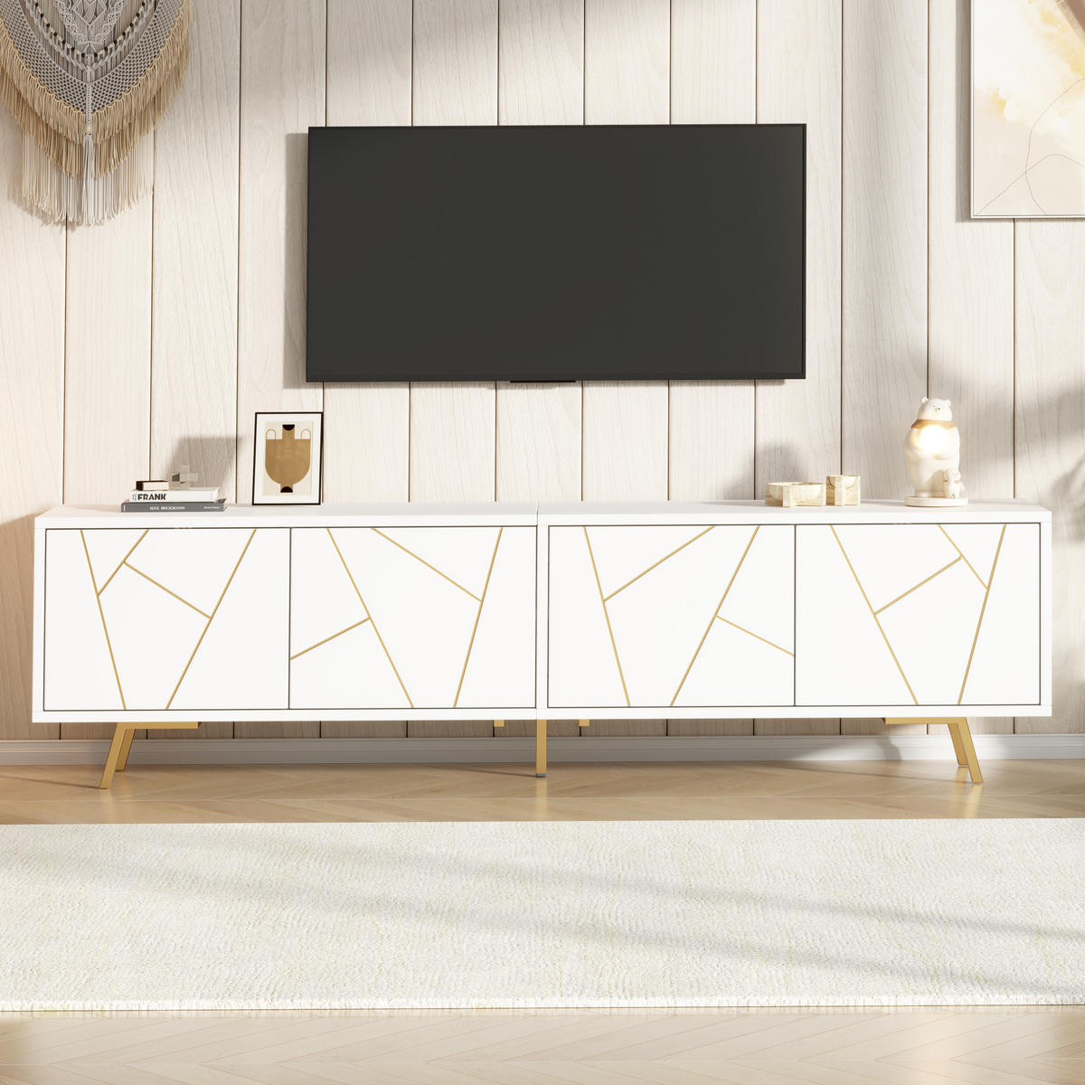 TV-LOWBOARD 190x40x51.5 cm Weiß Gold 4 Türen 5 Metallbeine - Weiß, Holzwerkstoff (40/51.5/190cm) - FLIEKS