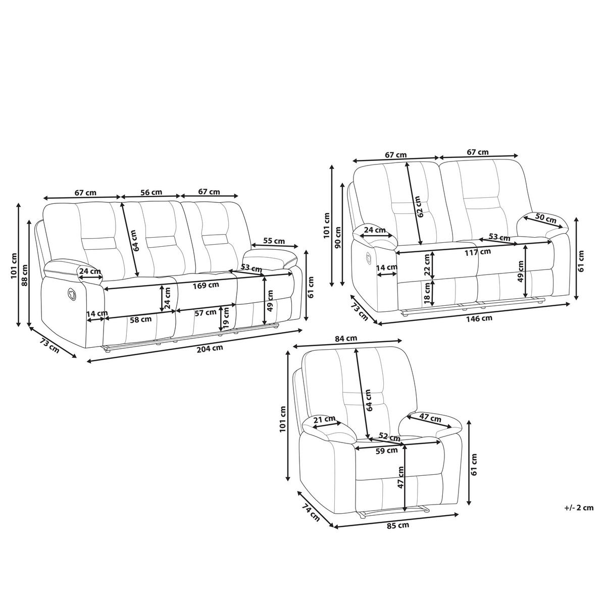 6-SITZER SOFA SET Samtstoff Grau Bergen - Grau, Textil (204/101/73cm) - Beliani