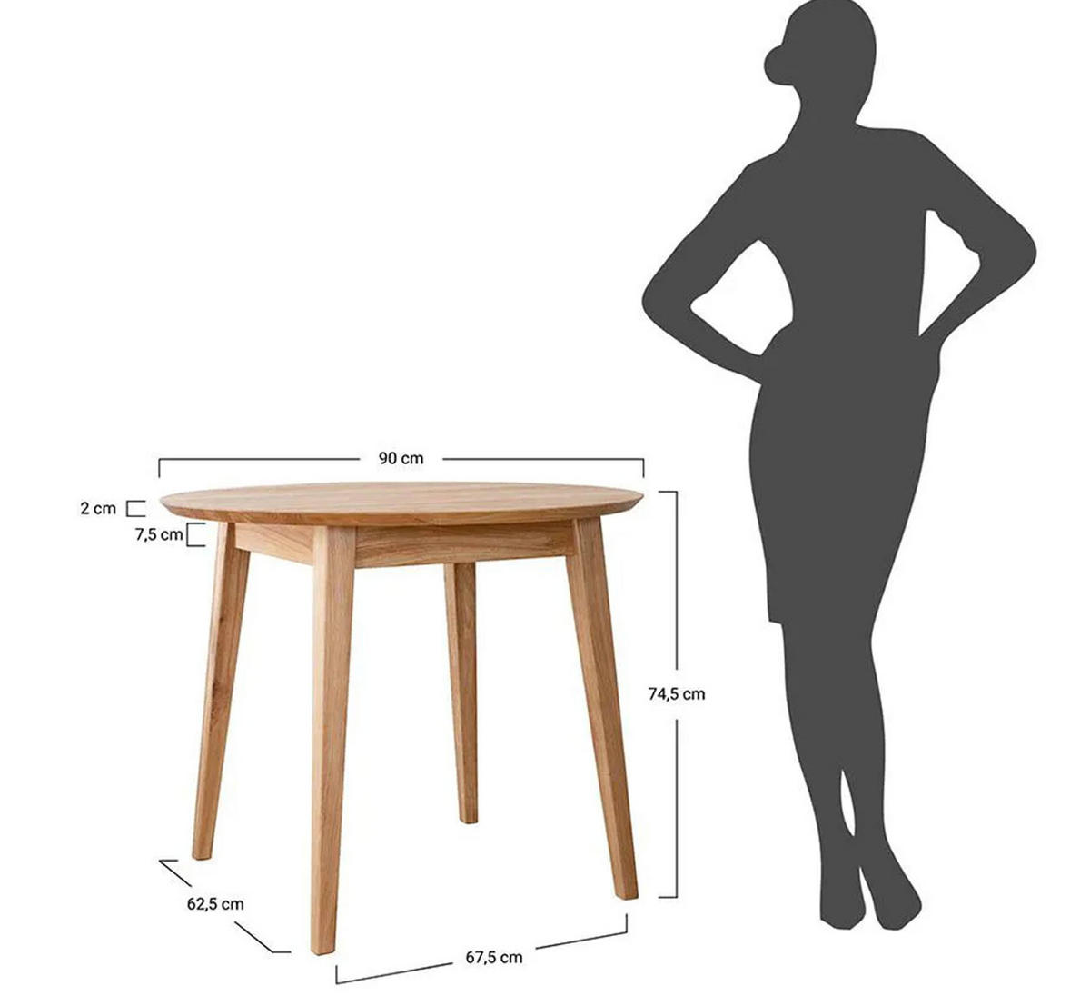 ESSTISCH Orbetello Wildeiche Natur 90 / 90 / 74,5cm - Eichefarben, Holz (90/90/74.5cm) - Feldmann-Wohnen