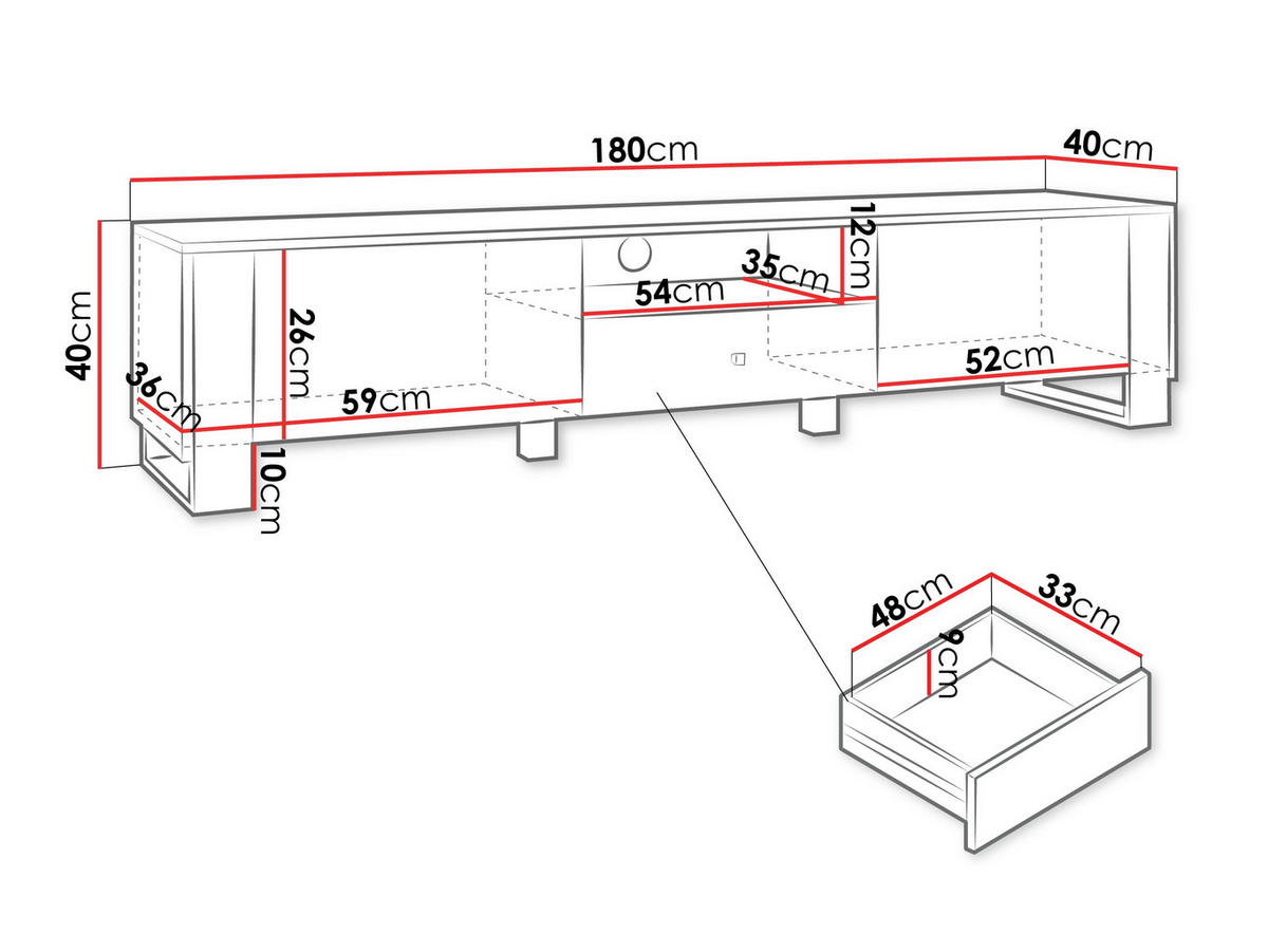 TV-LOWBOARD Loutio 2K1SZ - Goldfarben/Weiß, Holzwerkstoff/Kunststoff (180/40/40cm) - MIRJAN24