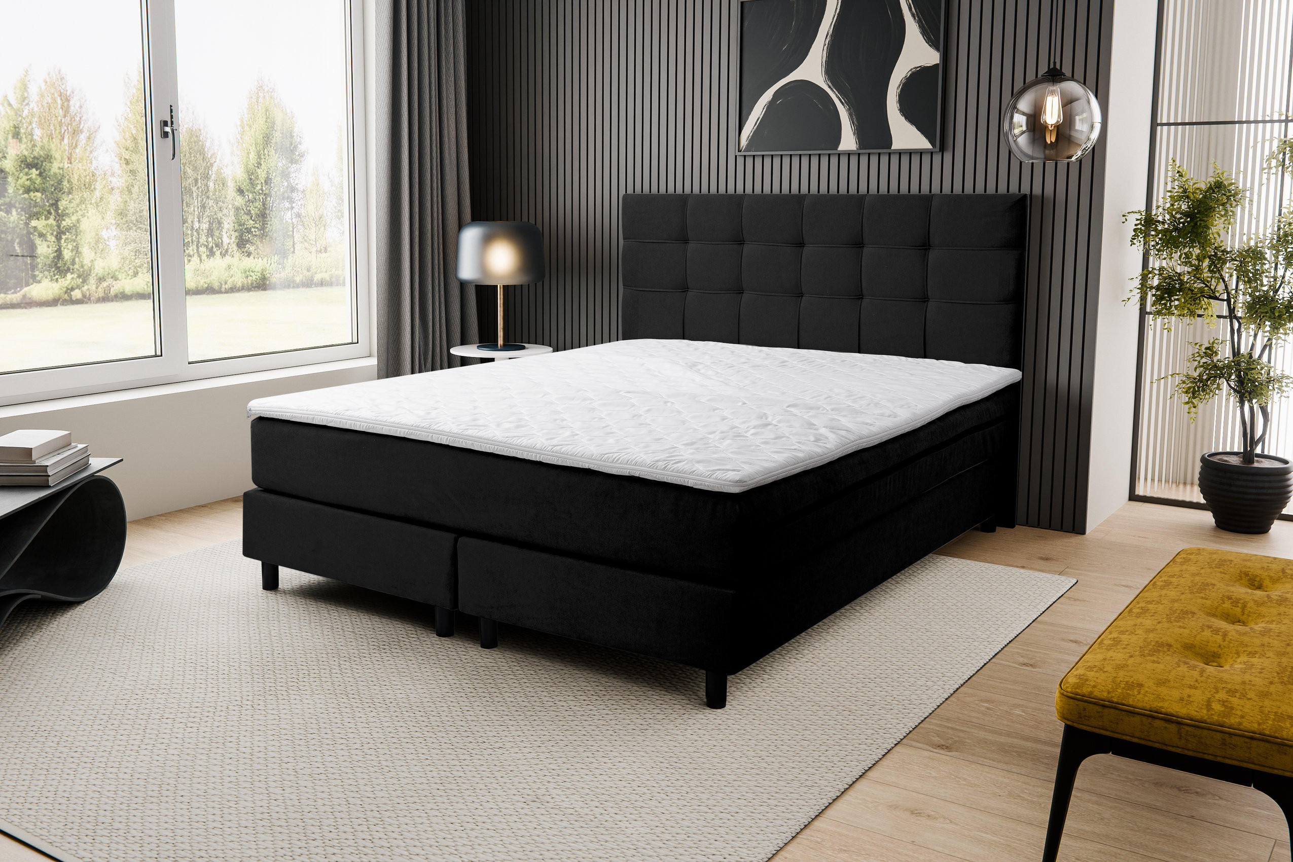 Thumbnail - Venasi Möbel Boxspringbett, Schwarz, Textil, Höhe ca. 20 cm, 160x200 cm, Oeko-Tex® Standard 100, Schlafzimmer, Betten, B...