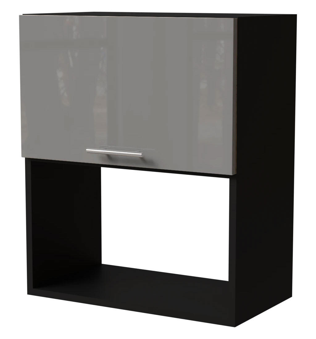 MIKROWELLENUMBAUSCHRANK Essen W2MK/60 Grau Hochglanz / Schwarz Matt 60 / 32,5 / 72cm - Schwarz/Grau, Holz/Holzwerkstoff (60/32.5/72cm) - Feldmann-Wohnen