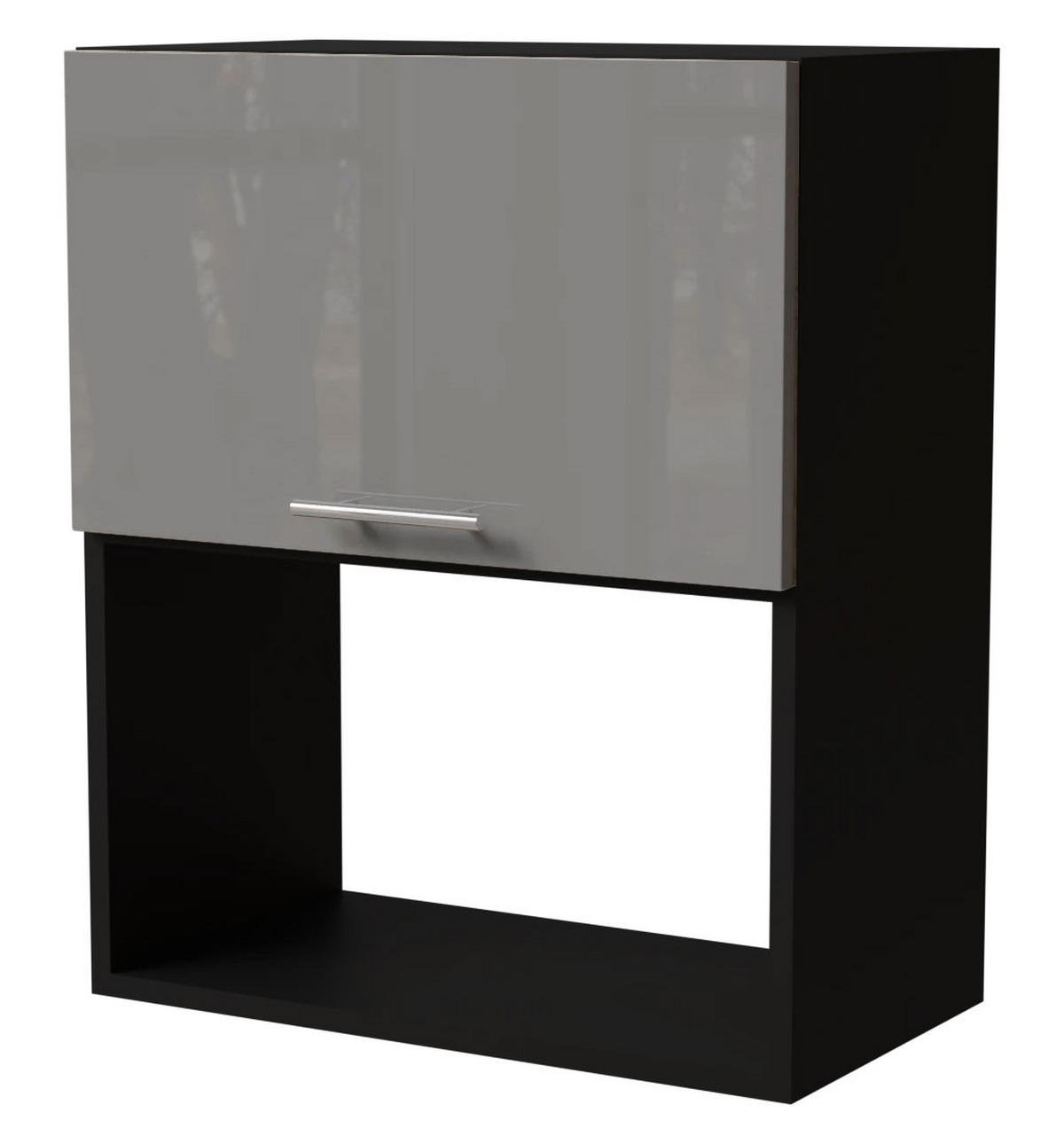 MIKROWELLENUMBAUSCHRANK Essen W2MK/60 Grau Hochglanz / Schwarz Matt 60 / 32,5 / 72cm - Schwarz/Grau, Holz/Holzwerkstoff (60/32.5/72cm) - Feldmann-Wohnen