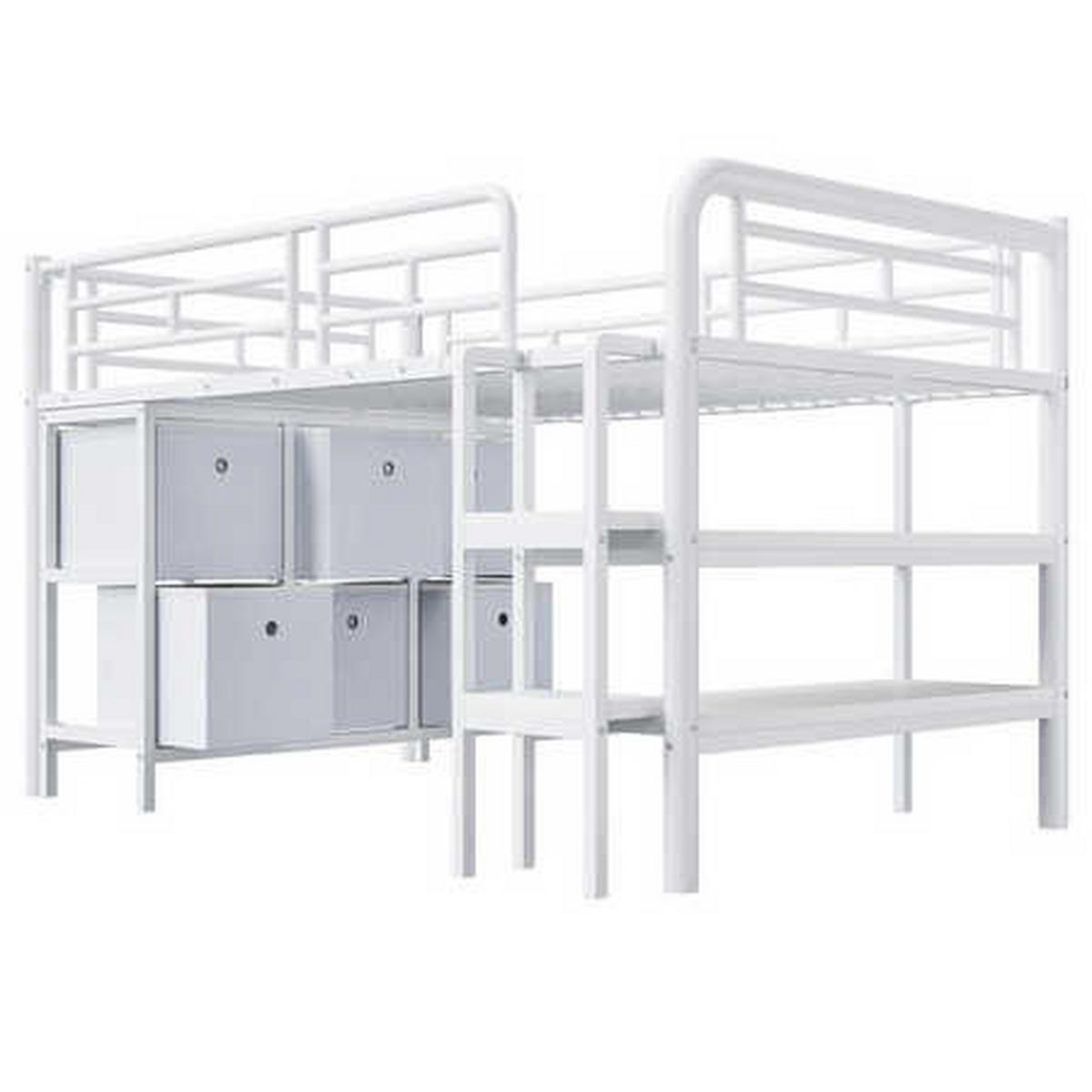 HOCHBETT 90x200 Weiß Metall Treppe Stauraum - Weiß, Metall (90/200cm) - FLIEKS