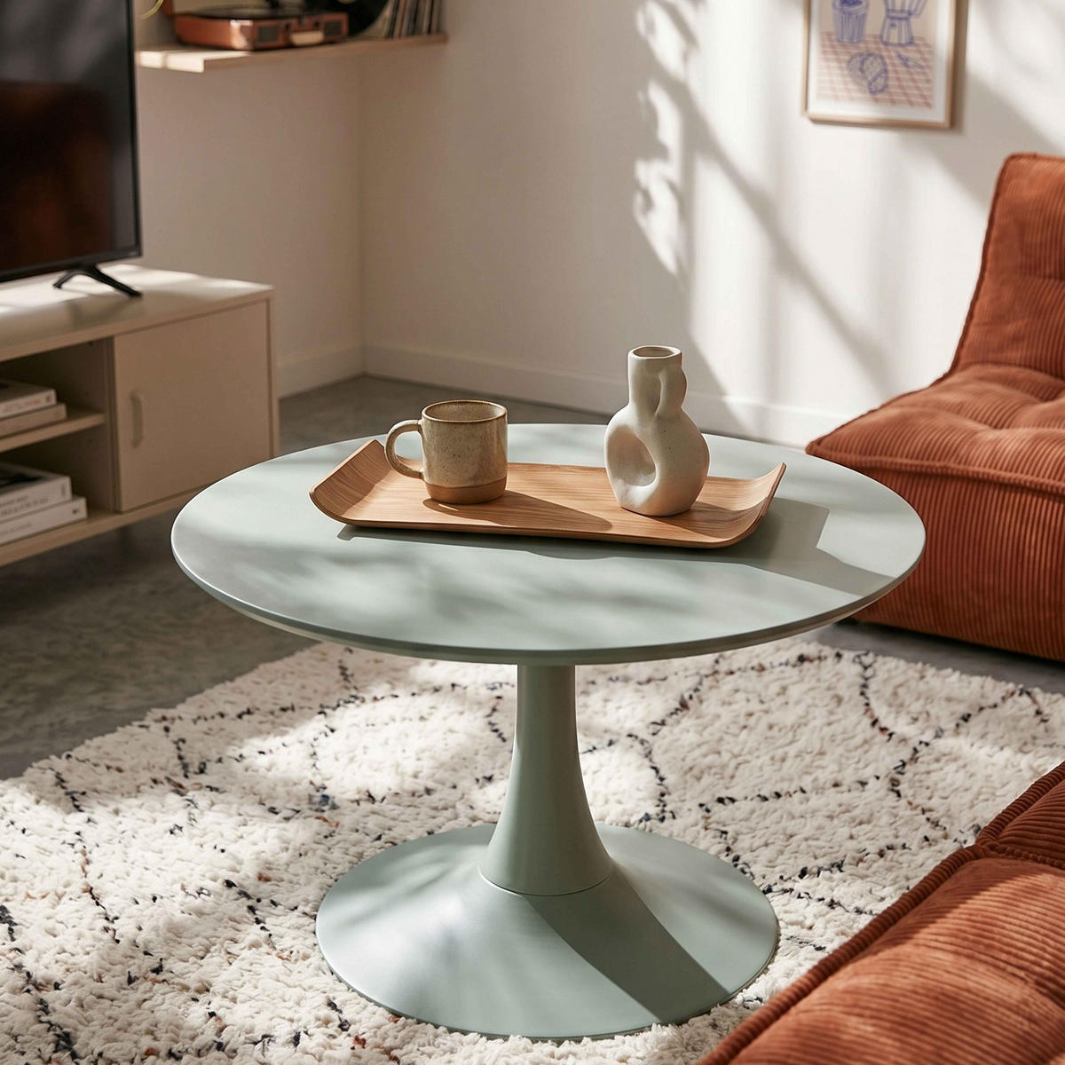COUCHTISCH, Grün - Grün, Metall (70/70/47cm) - Oviala