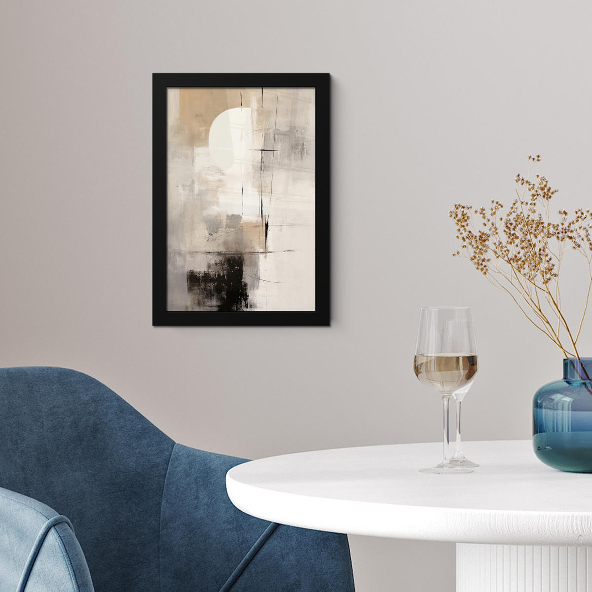 GERAHMTES BILD Abstrakt - Kunst - Grau 20x30 cm - Hellgrau, Papier (20/30cm) - MuchoWow