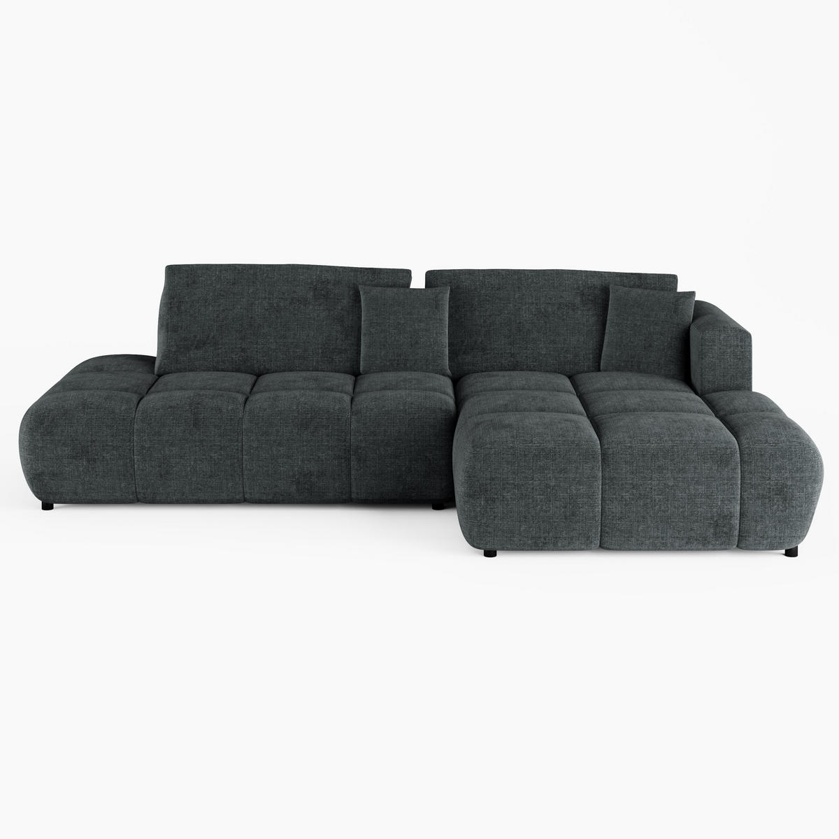 ECKSOFA BARI Rechts Dunkelgrau Chenille-Stoff L-Form Couch mit Schlaffunktion & Bettkasten - Dunkelgrau/Schwarz, Holz (280/170cm) - Barchello
