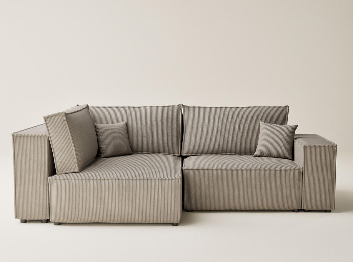 ECKSOFA MIT SCHLAFFUNKTION Tonga Beige Samtstoff - Beige/Schwarz, Holz/Holzwerkstoff (105/225cm) - Maison de Reve