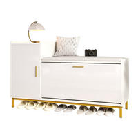 SCHUHSCHRANK 100/38/68 cm in Weiß/Gold mit Sitzkissen und Hochglanzfront - Weiß, Holzwerkstoff (100/68/38cm) - Flora Grace