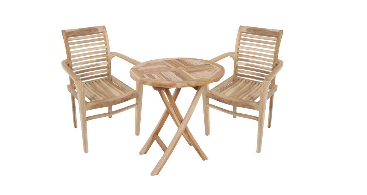 BALKONMÖBEL-SET Mika 3-teilig Gartenmöbel-Set - Teakfarben, Holz - DELUKE