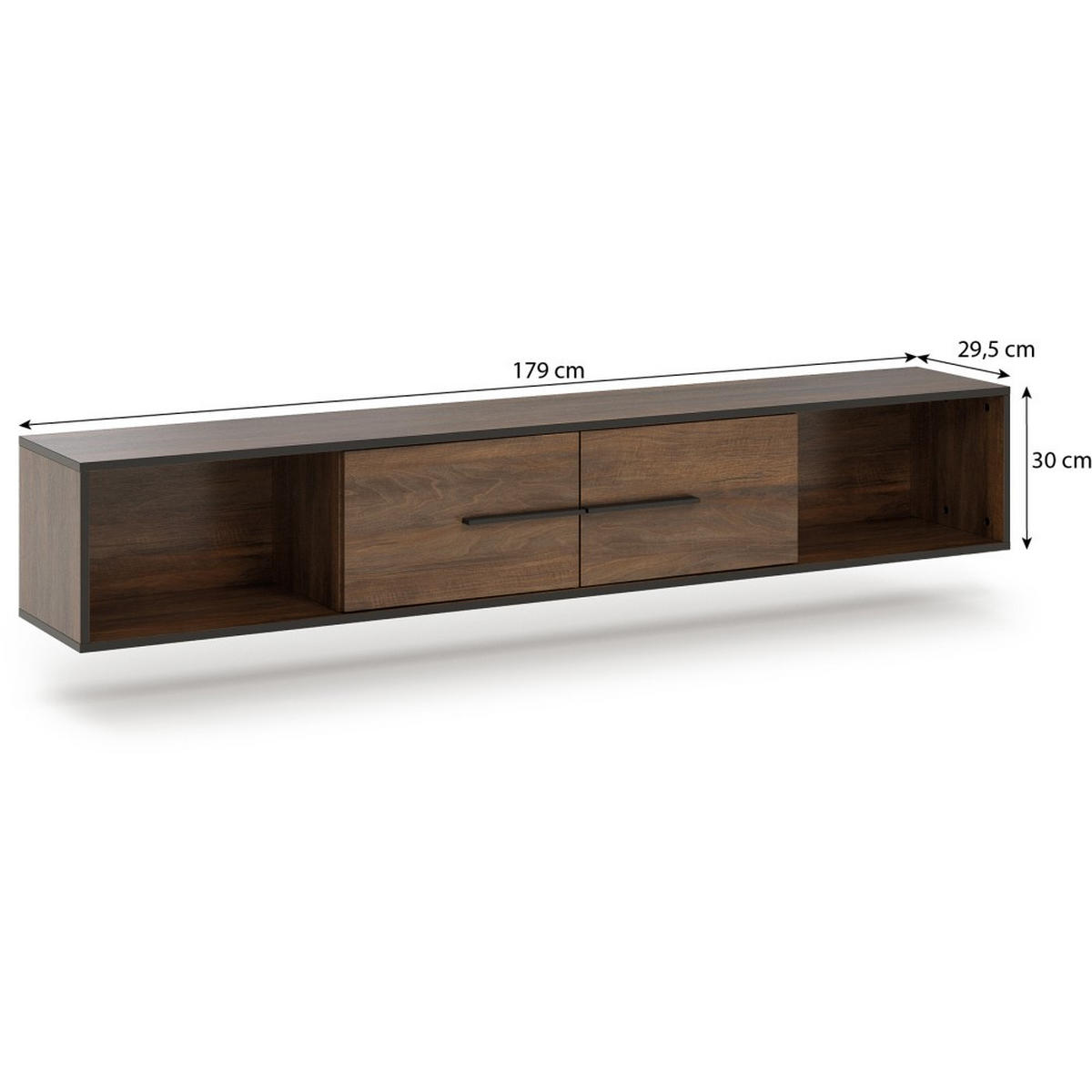 WANDREGAL Felia mit 2 Türen - Walnussfarben/Schwarz, Holzwerkstoff (179/30/29.5cm) - Beautysofa