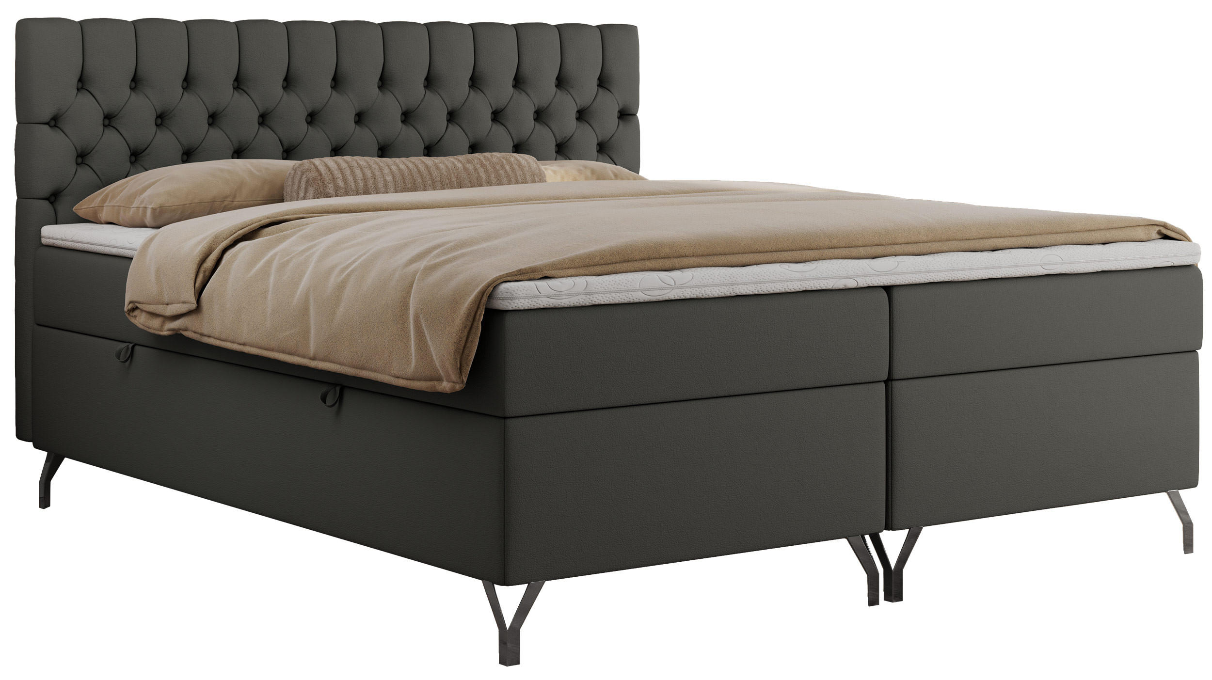 BOXBETT GRIMALDI 140/200 Dunkelgrau Kunstleder - H3 - Dunkelgrau, Holz/Textil (140/200cm) - MKS